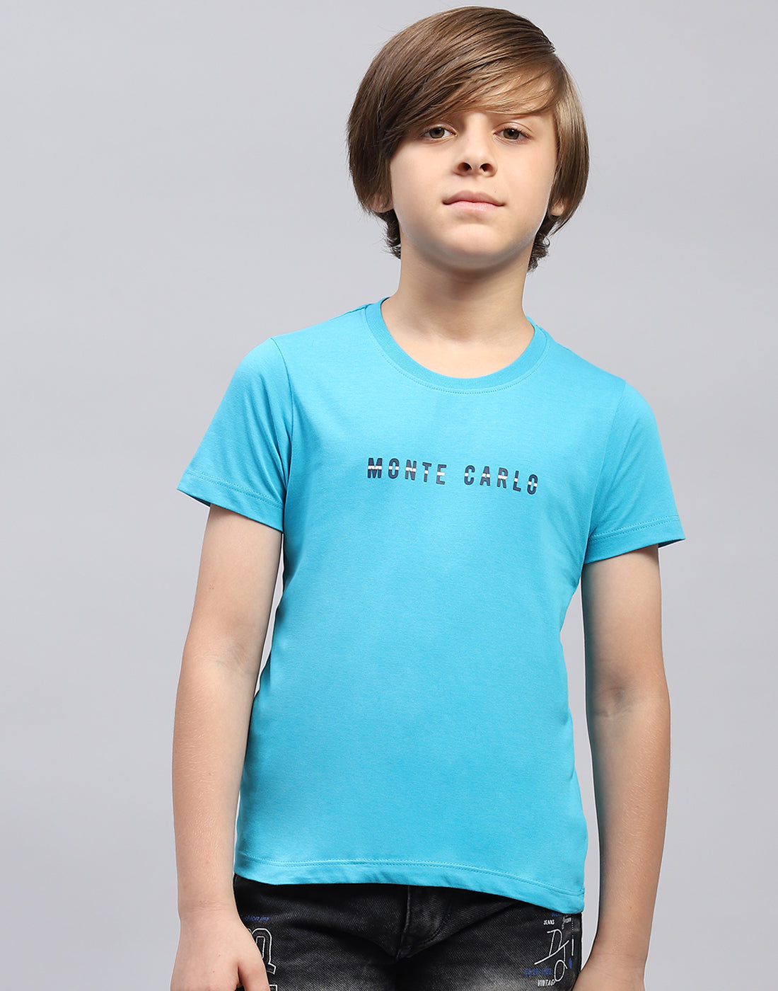 Boys Blue Solid Round Neck Half Sleeve T-Shirt