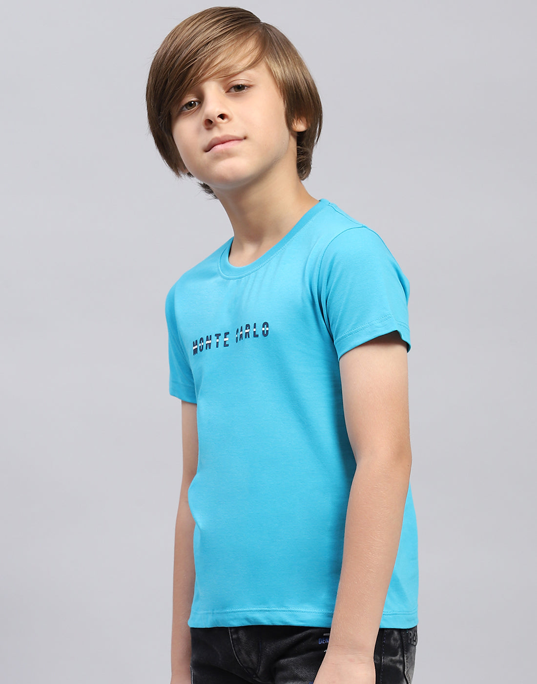 Boys Blue Solid Round Neck Half Sleeve T-Shirt