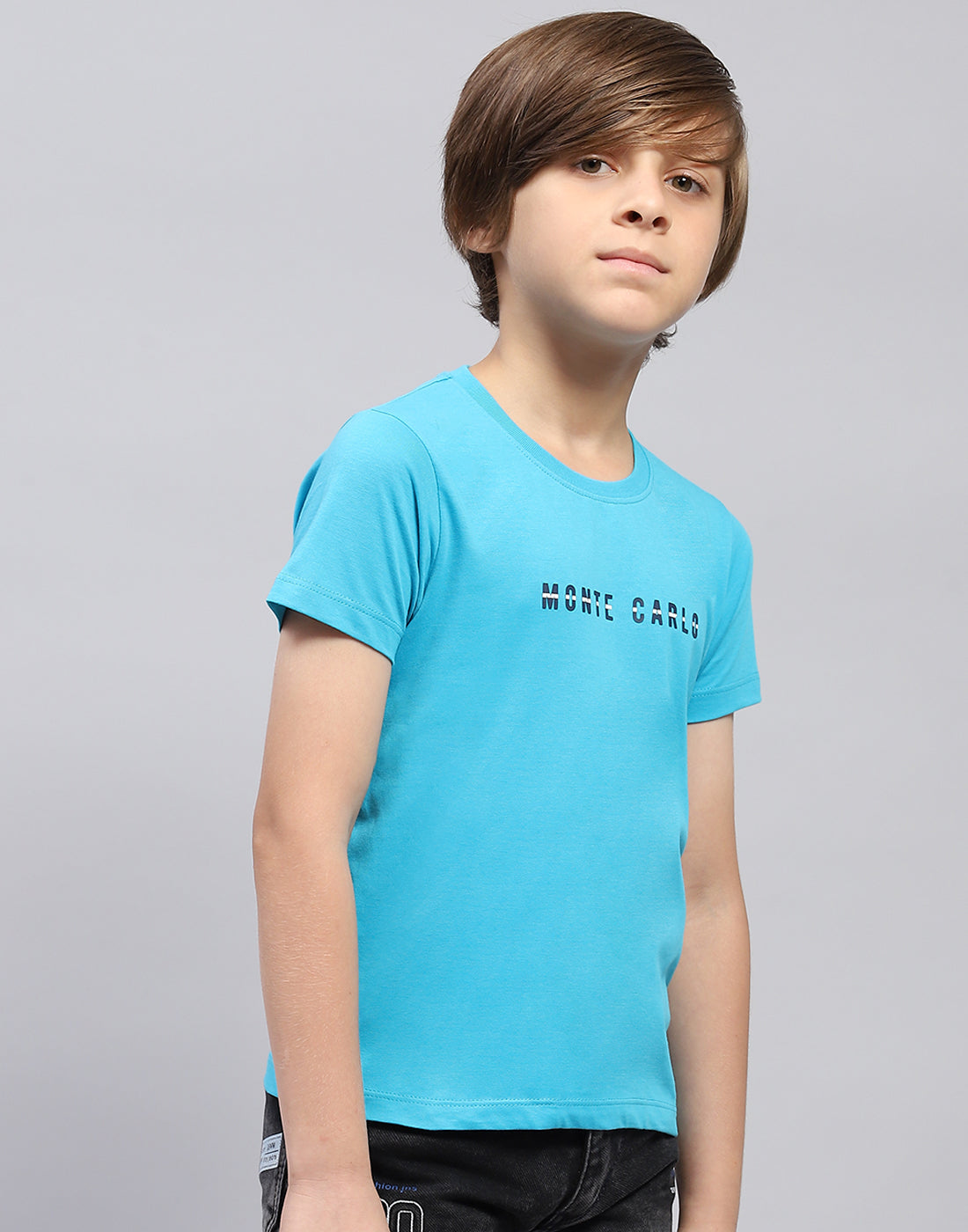 Boys Blue Solid Round Neck Half Sleeve T-Shirt