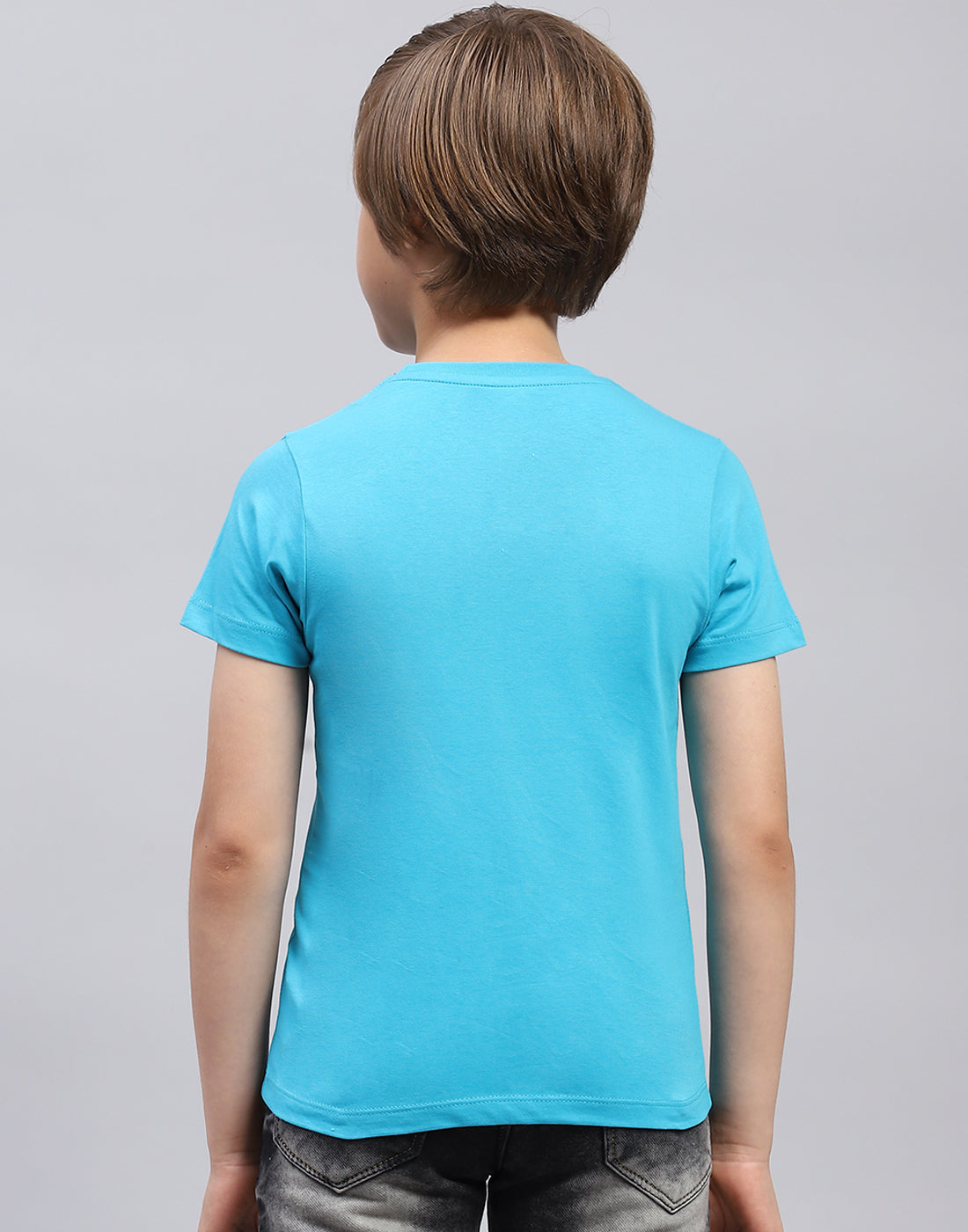 Boys Blue Solid Round Neck Half Sleeve T-Shirt