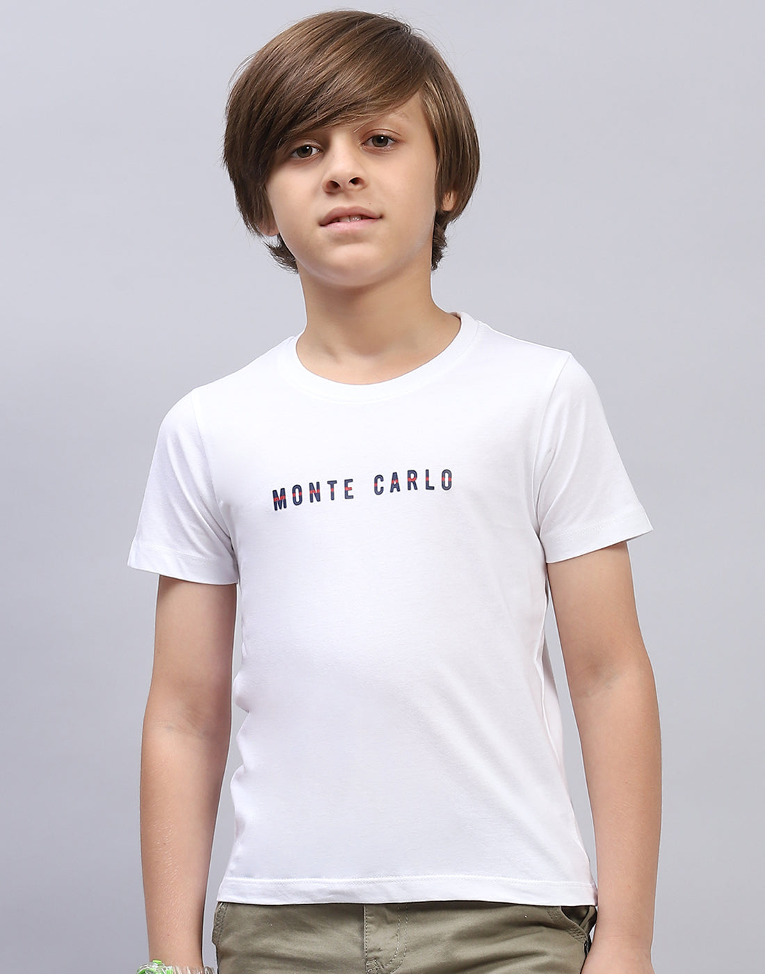 Boys White Solid Round Neck Half Sleeve T-Shirt