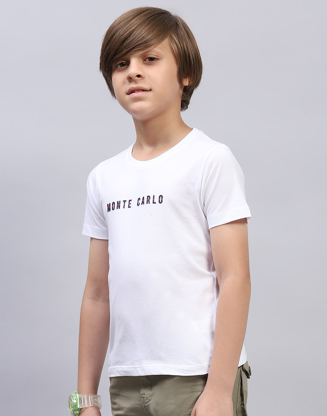 Boys White Solid Round Neck Half Sleeve T-Shirt