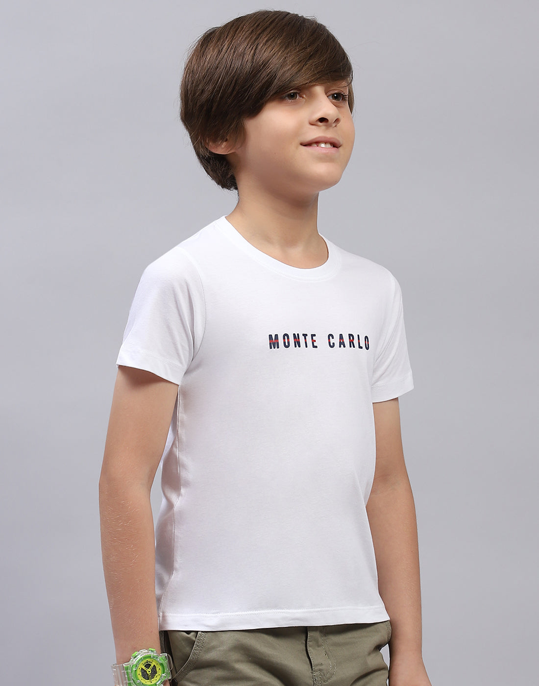 Boys White Solid Round Neck Half Sleeve T-Shirt