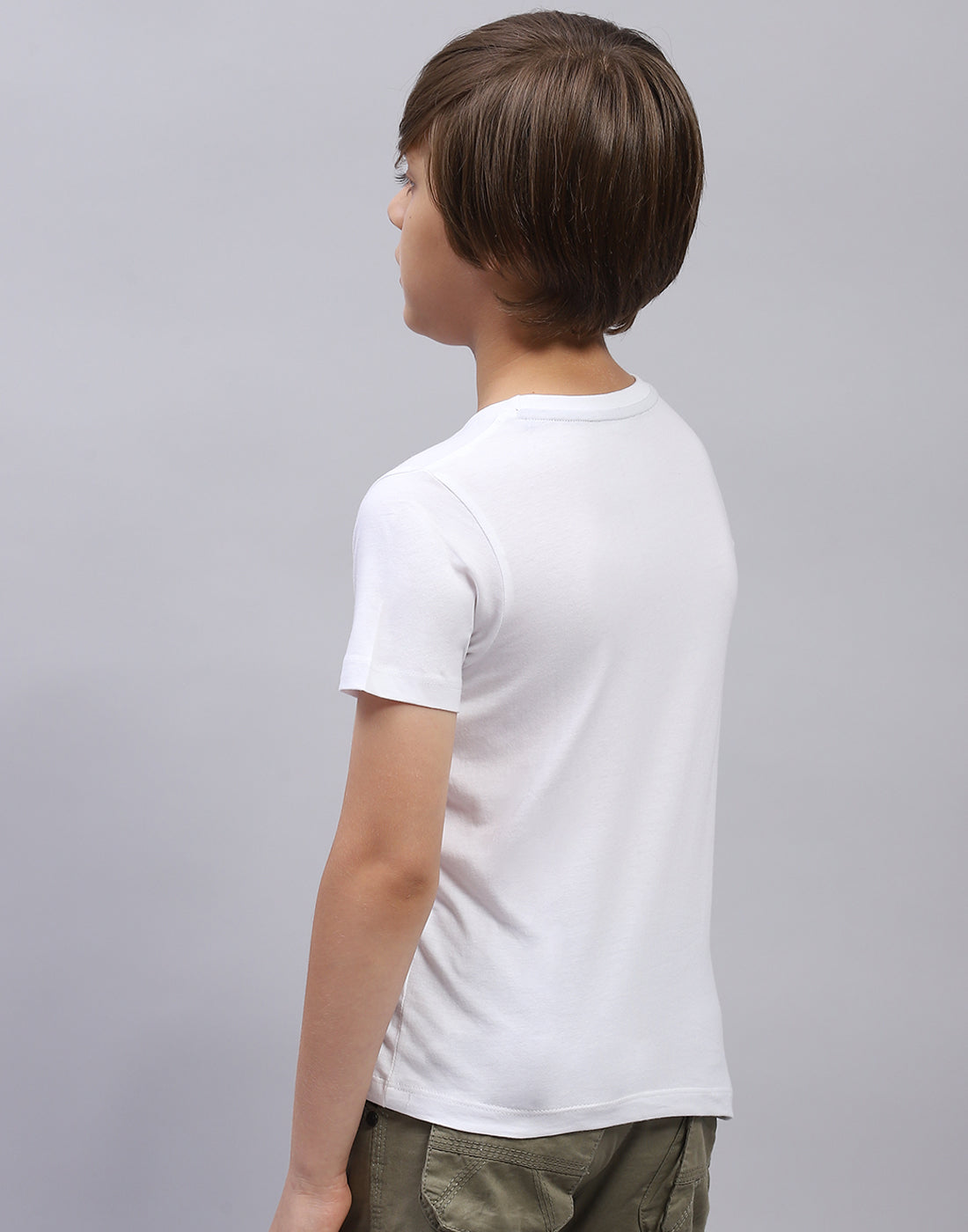 Boys White Solid Round Neck Half Sleeve T-Shirt