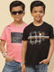 Boys Black & Pink Printed Round Neck Half Sleeve T-Shirt (Pack of 2)