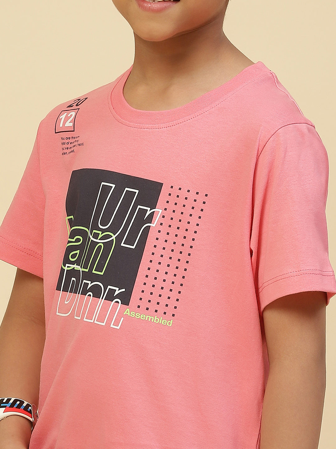 Boys Black & Pink Printed Round Neck Half Sleeve T-Shirt (Pack of 2)