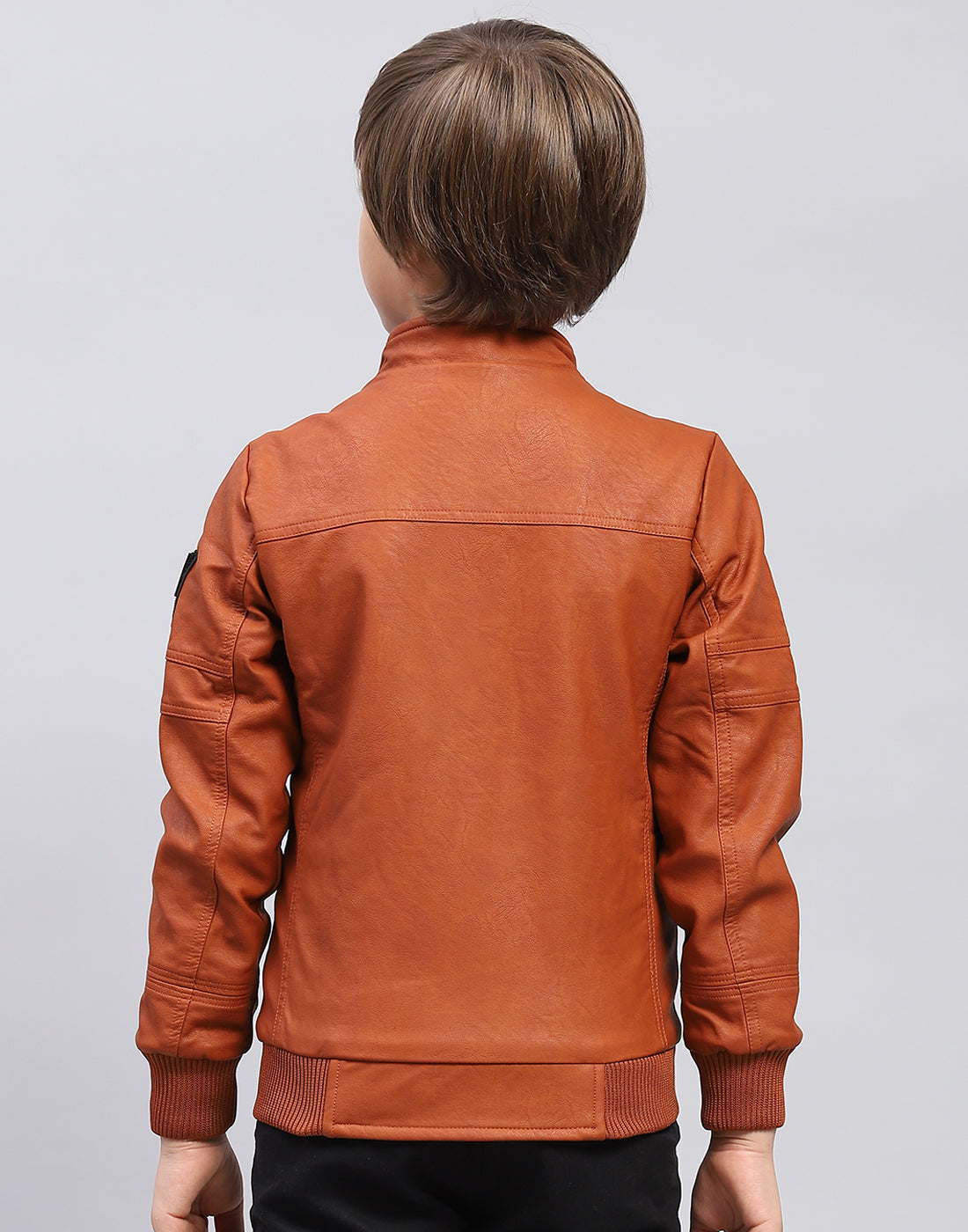 Boys Rust Self Design Stand Collar Full Sleeve Jacket