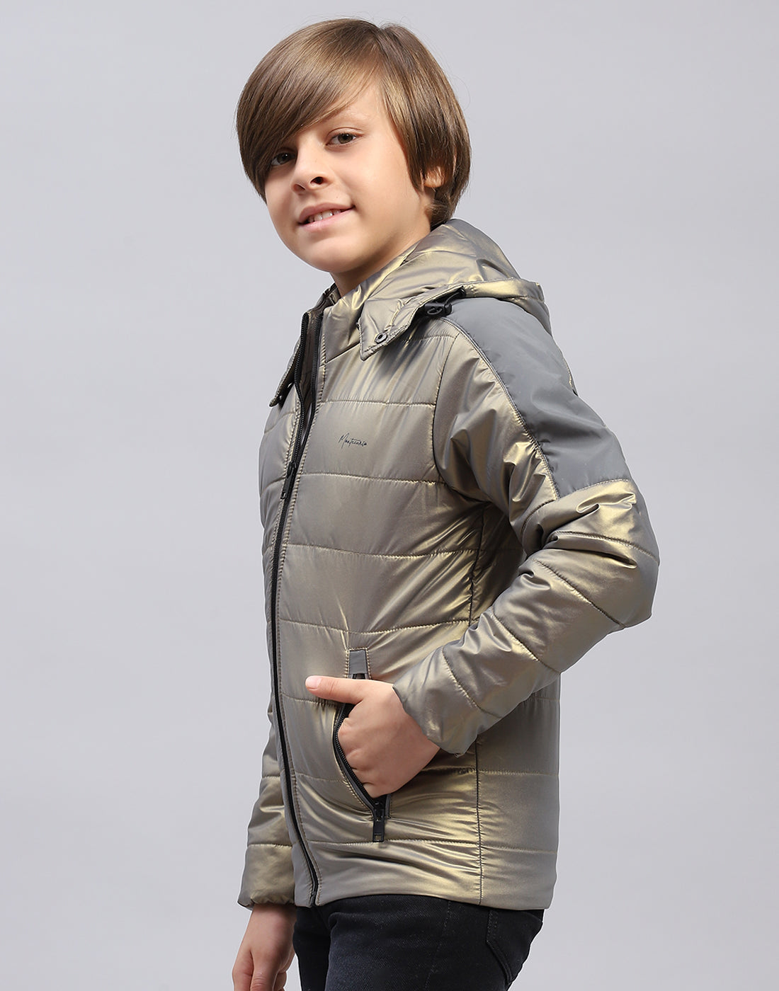 Boys Olive Solid Hooded Full Sleeve Jacket