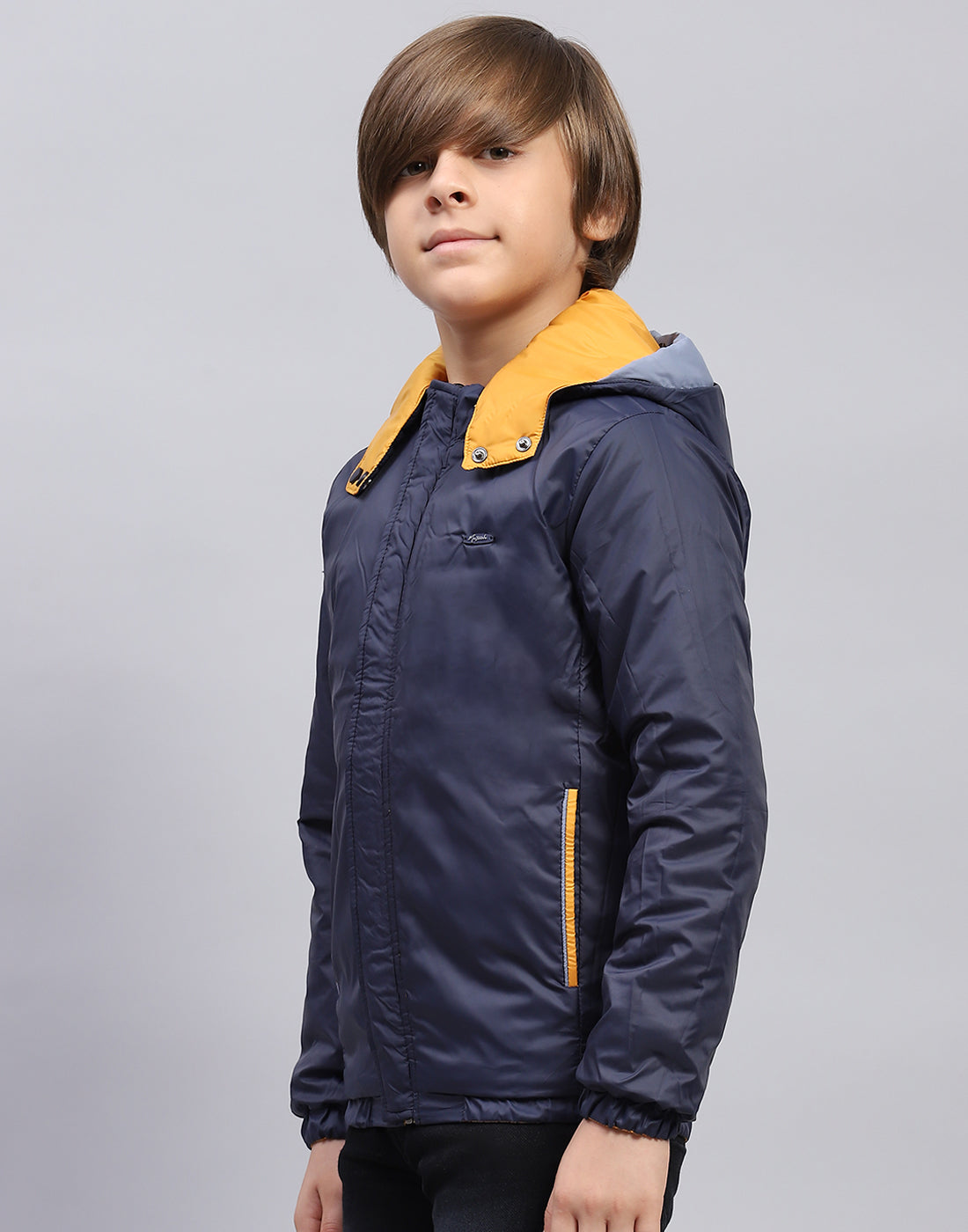 Boys Yellow Solid Hooded Full Sleeve Jacket