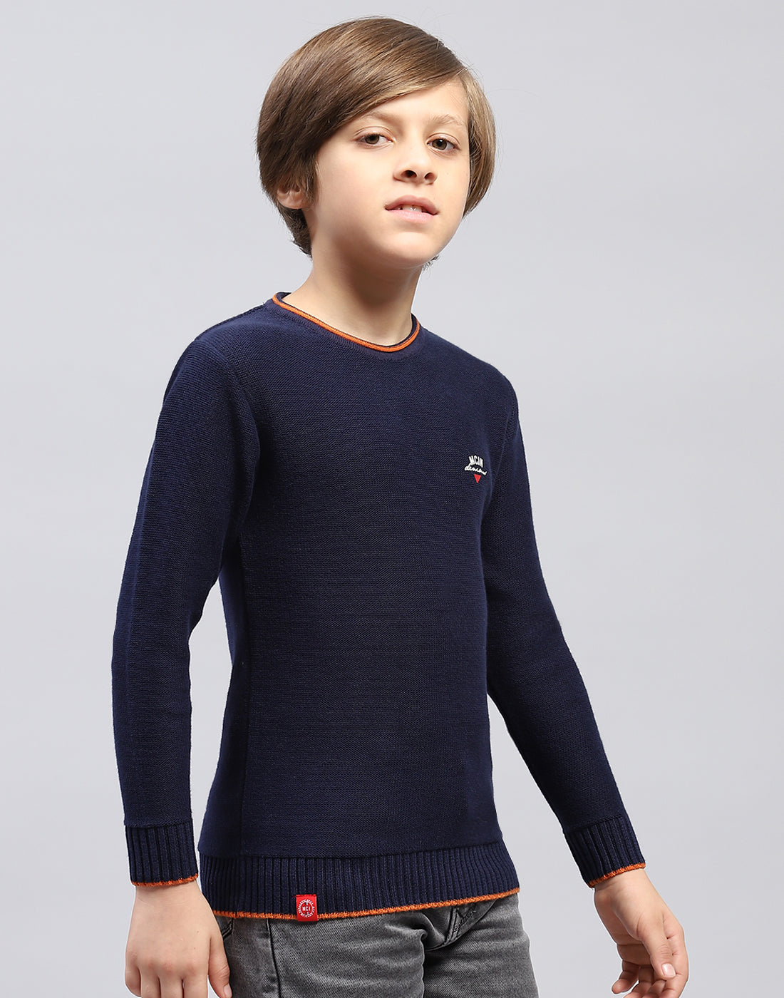 Boys Navy Blue Solid Round Neck Full Sleeve Pullover