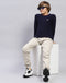 Boys Navy Blue Solid Round Neck Full Sleeve Pullover