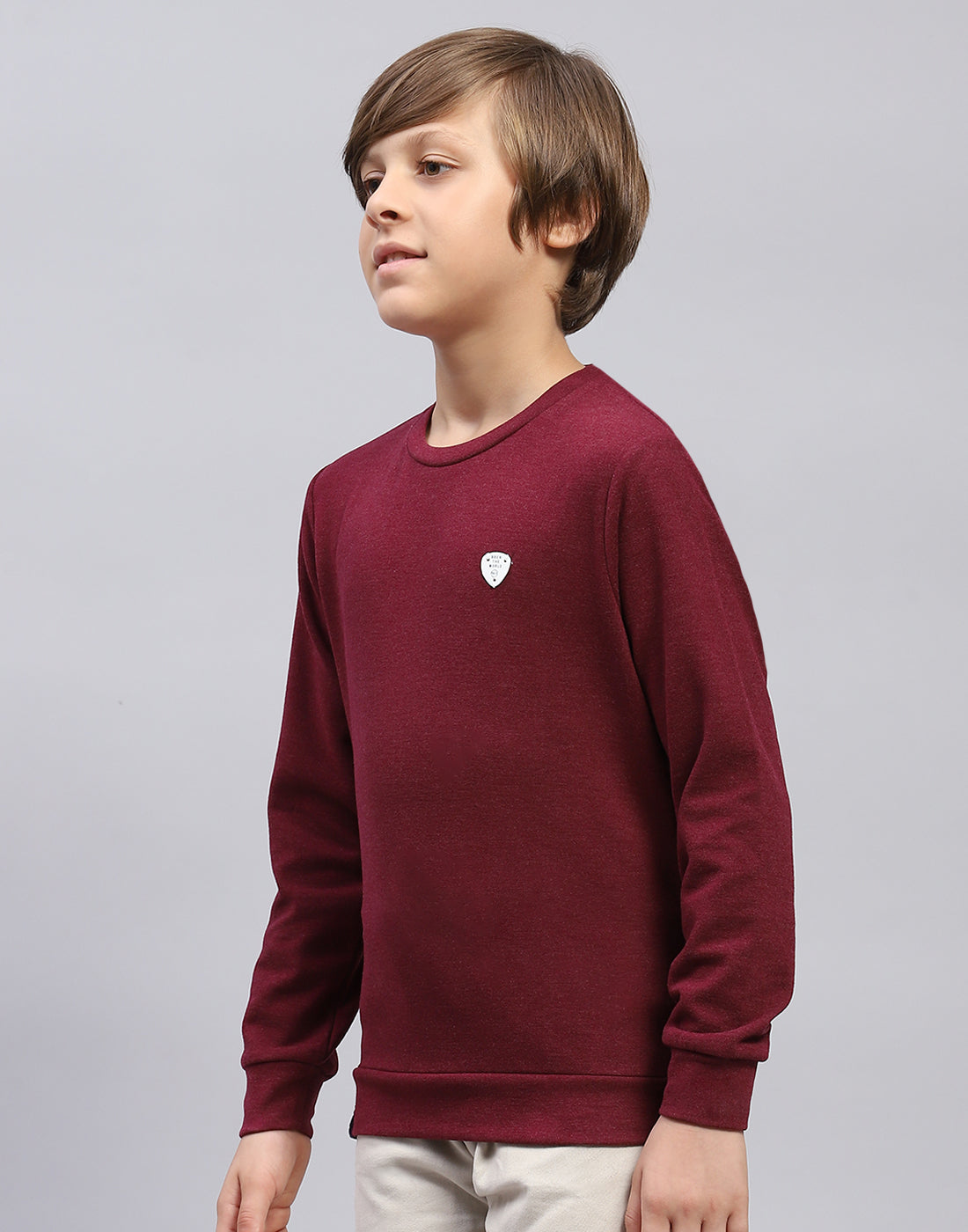 Boys Maroon Solid Round Neck Full Sleeve Sweatshirt