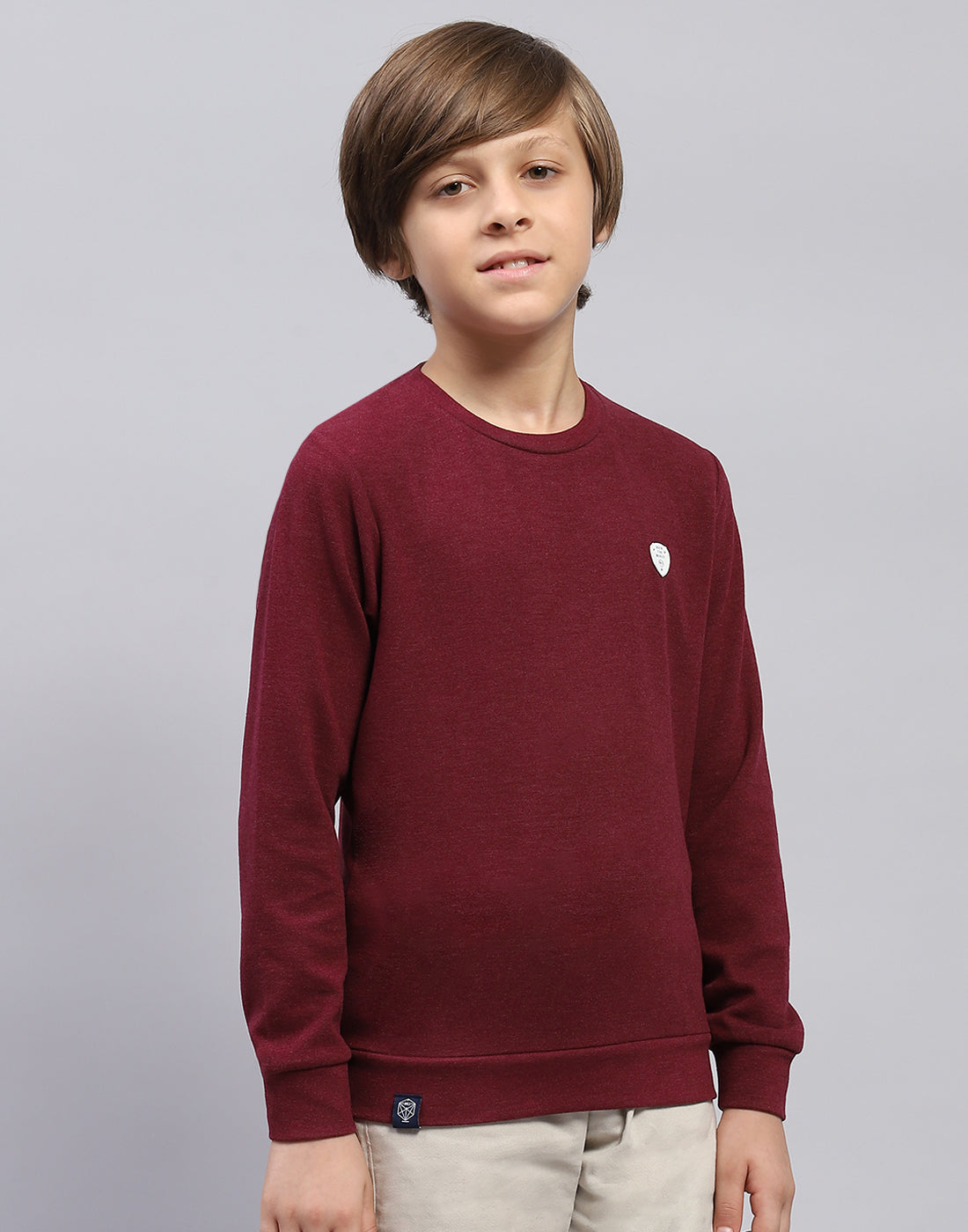 Boys Maroon Solid Round Neck Full Sleeve Sweatshirt