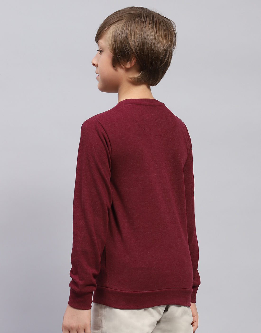 Boys Maroon Solid Round Neck Full Sleeve Sweatshirt