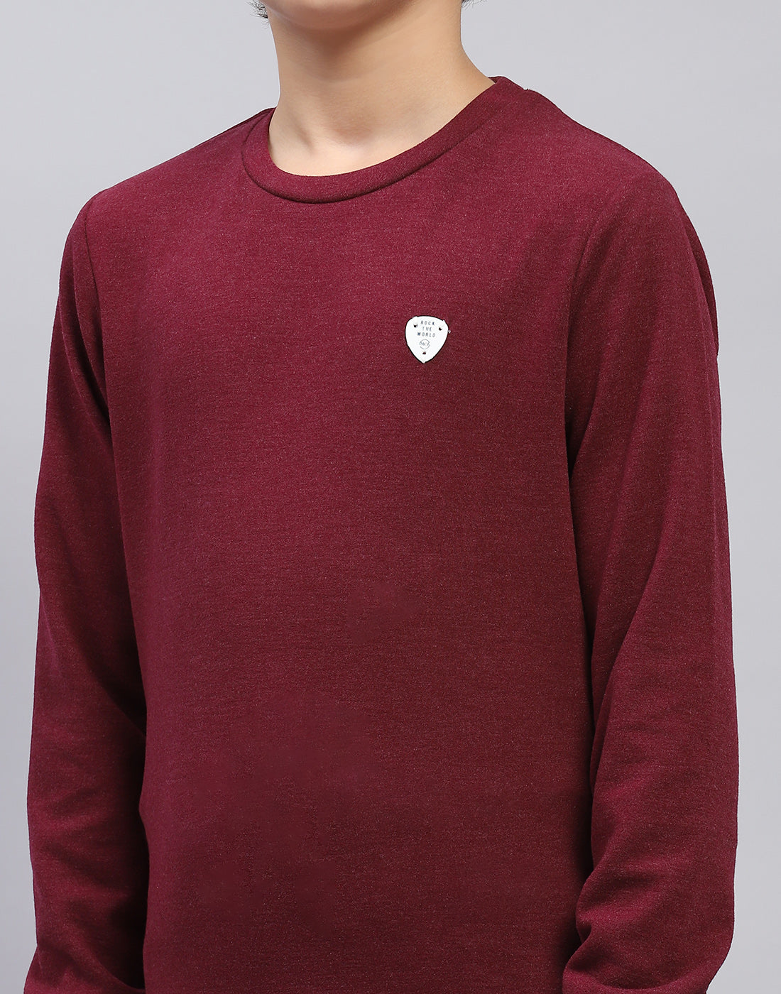 Boys Maroon Solid Round Neck Full Sleeve Sweatshirt