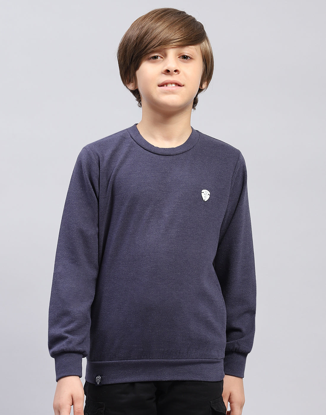 Boys Navy Blue Solid Round Neck Full Sleeve Sweatshirt