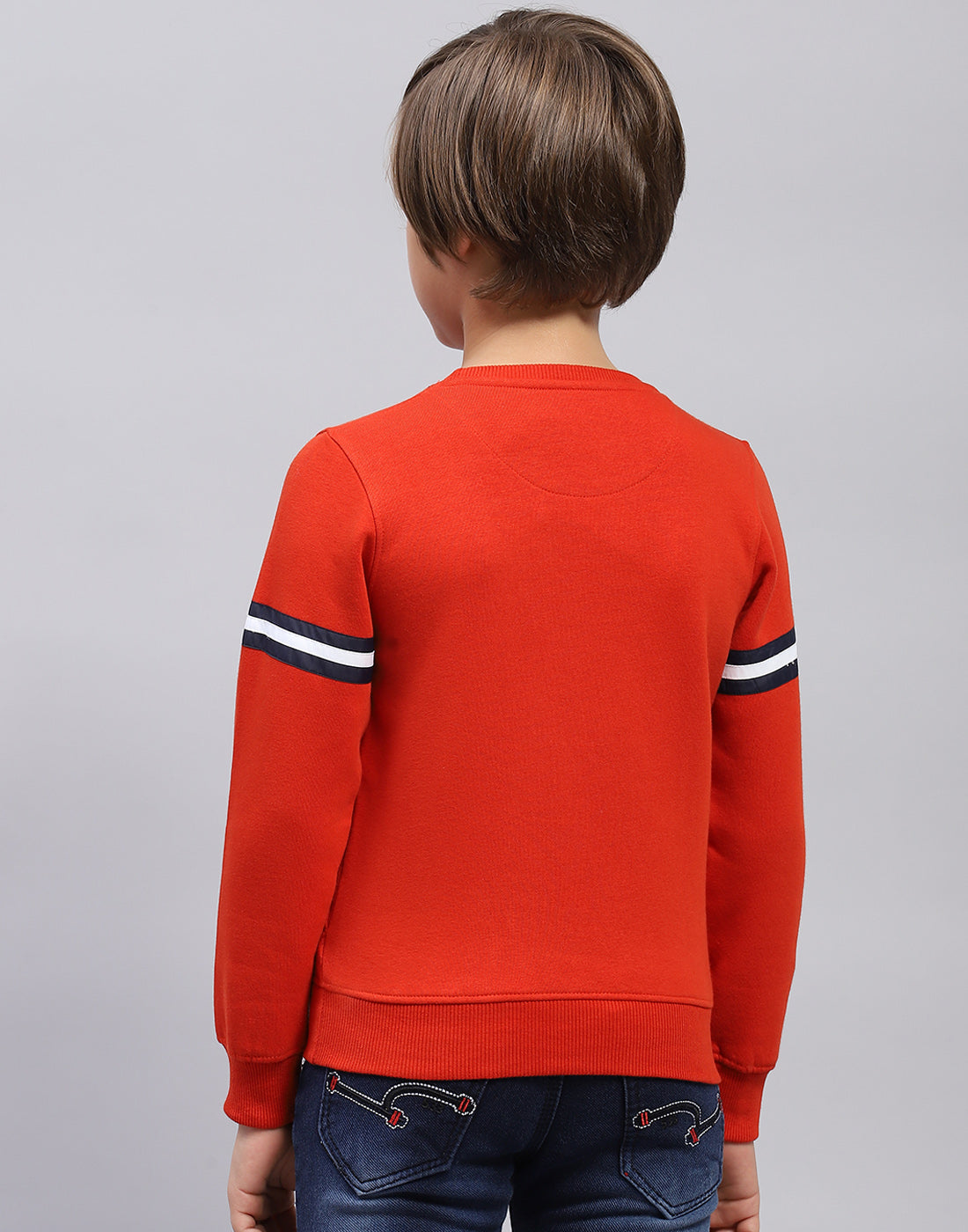 Boys Orange Printed Round Neck Full Sleeve Sweatshirt