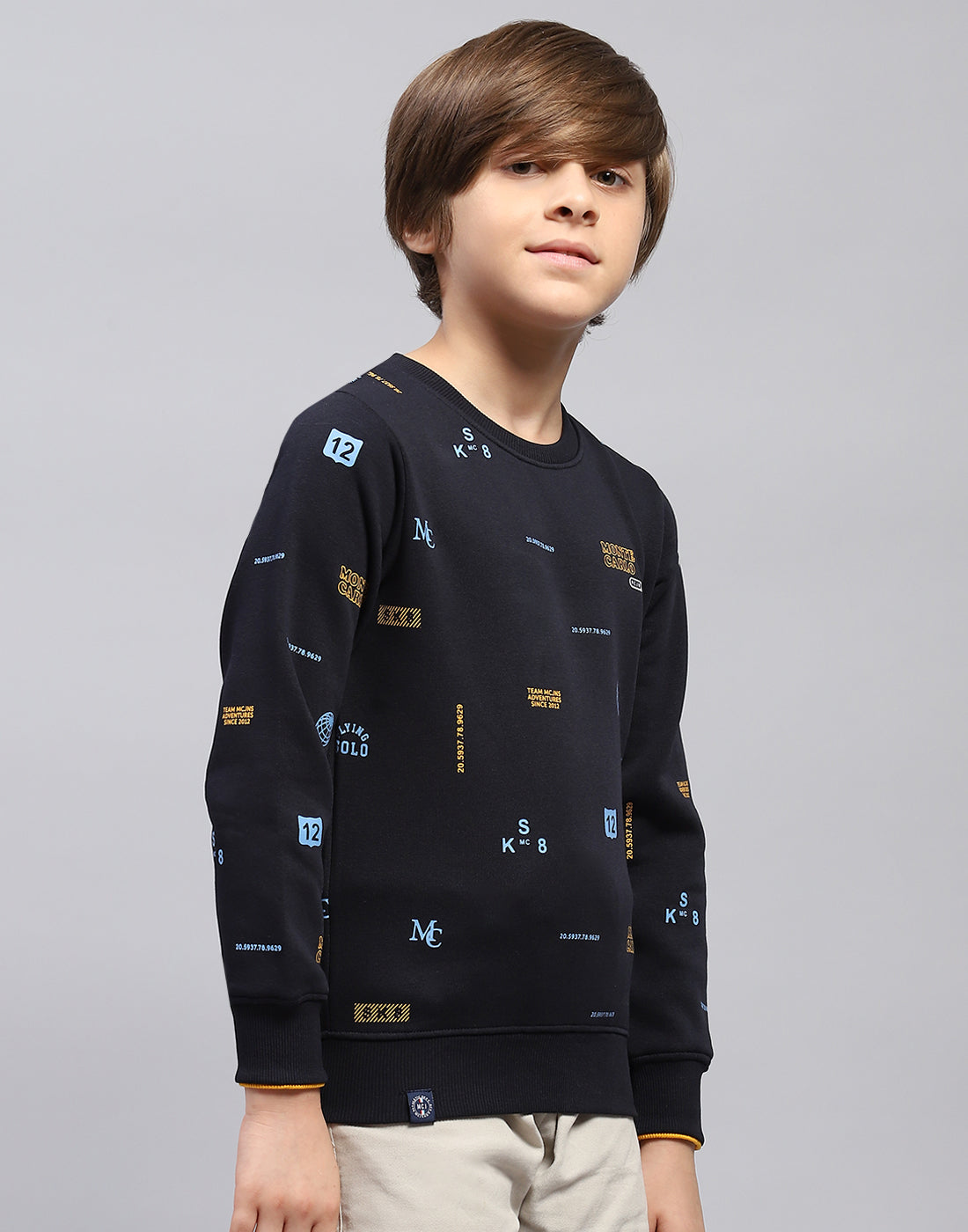 Boys Navy Blue Printed Round Neck Full Sleeve Sweatshirt