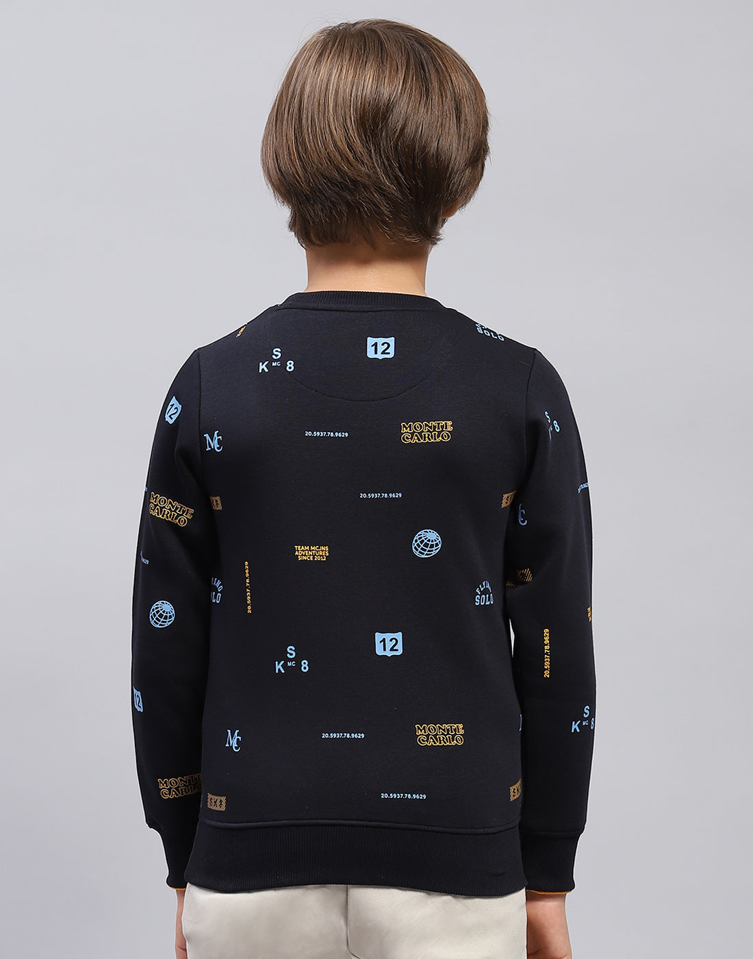 Boys Navy Blue Printed Round Neck Full Sleeve Sweatshirt