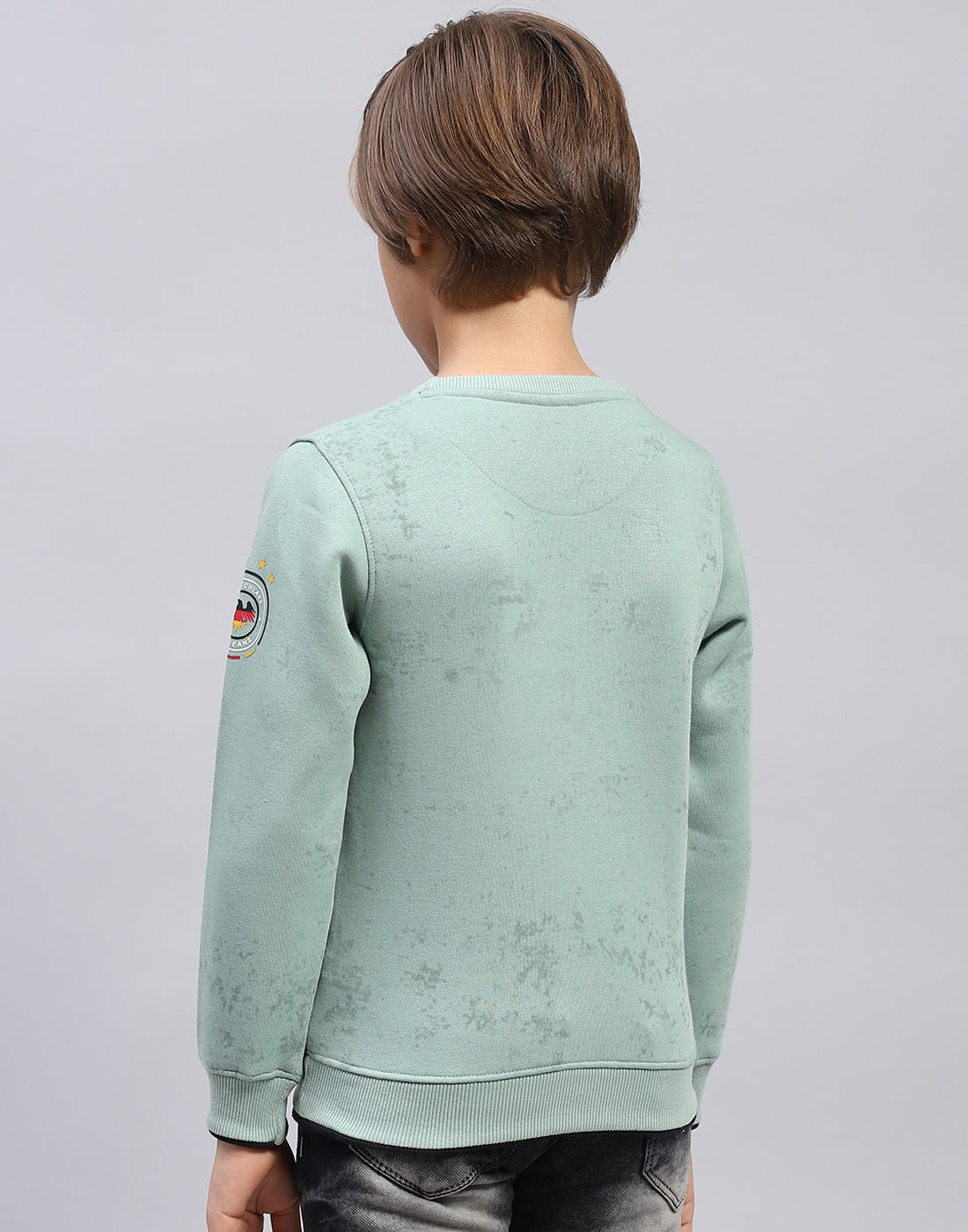 Boys Sea Green Printed Round Neck Full Sleeve Sweatshirt