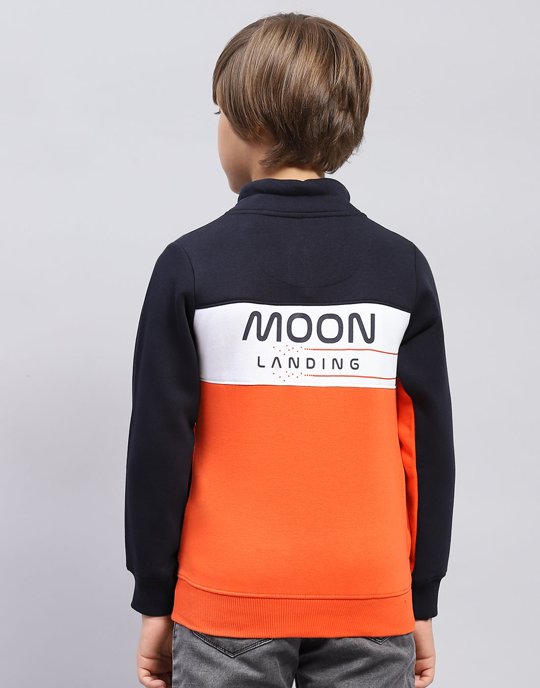 Boys Orange Printed Hooded Full Sleeve Sweatshirt