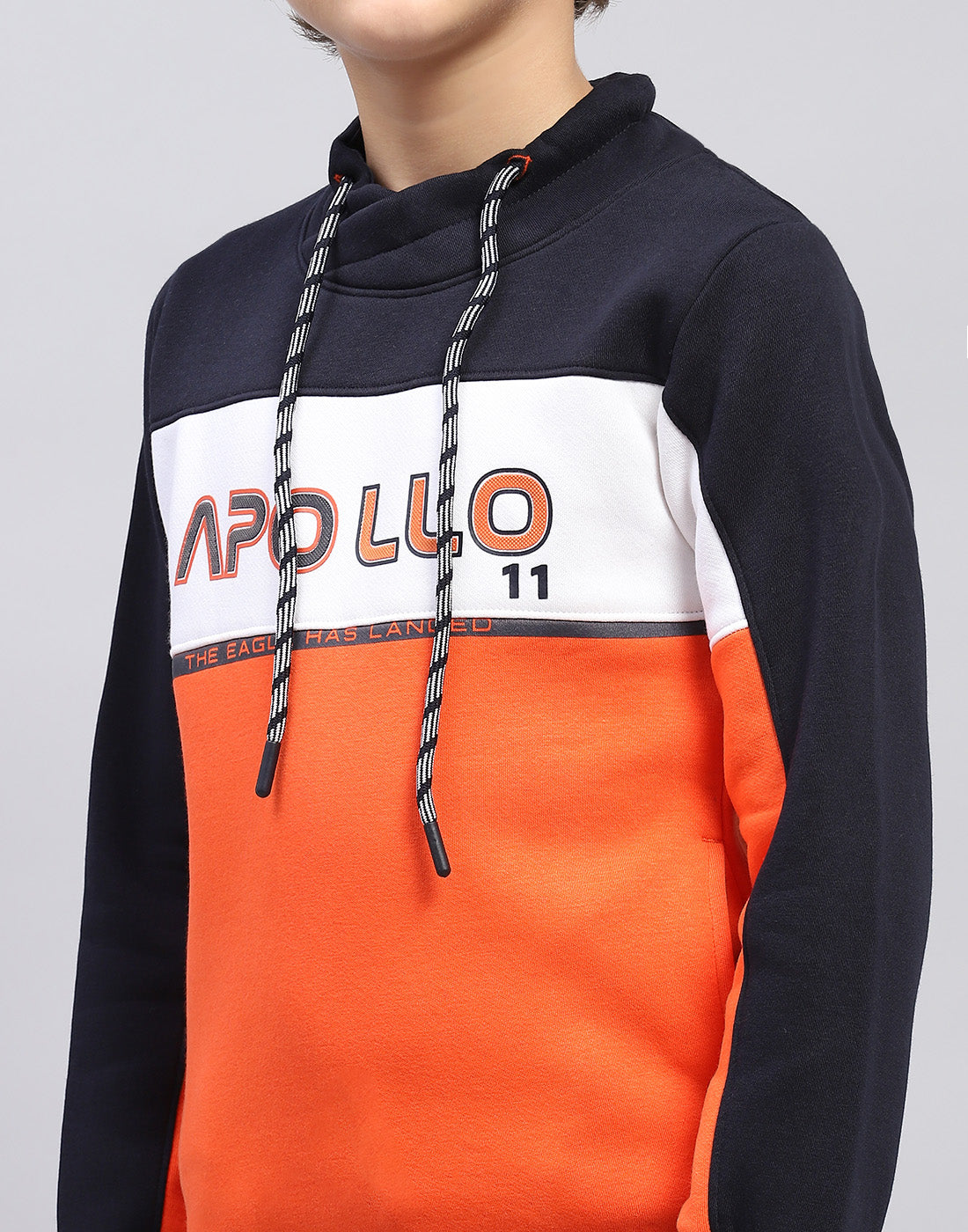 Boys Orange Printed Hooded Full Sleeve Sweatshirt