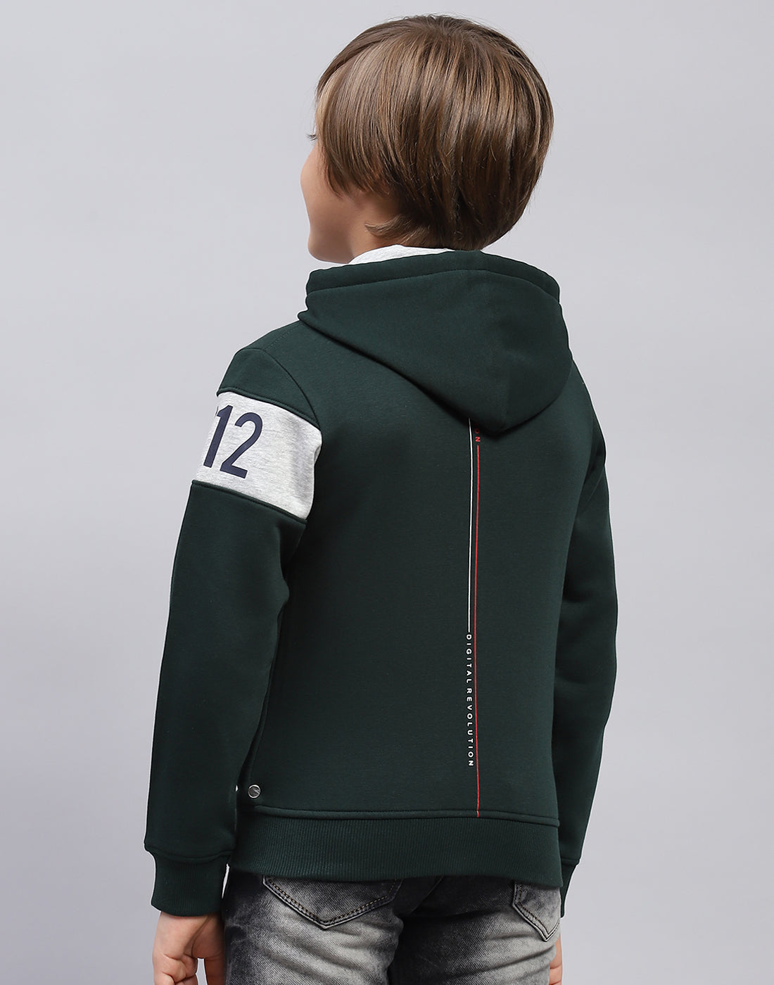 Boys Bottle Green Printed Hooded Full Sleeve Sweatshirt