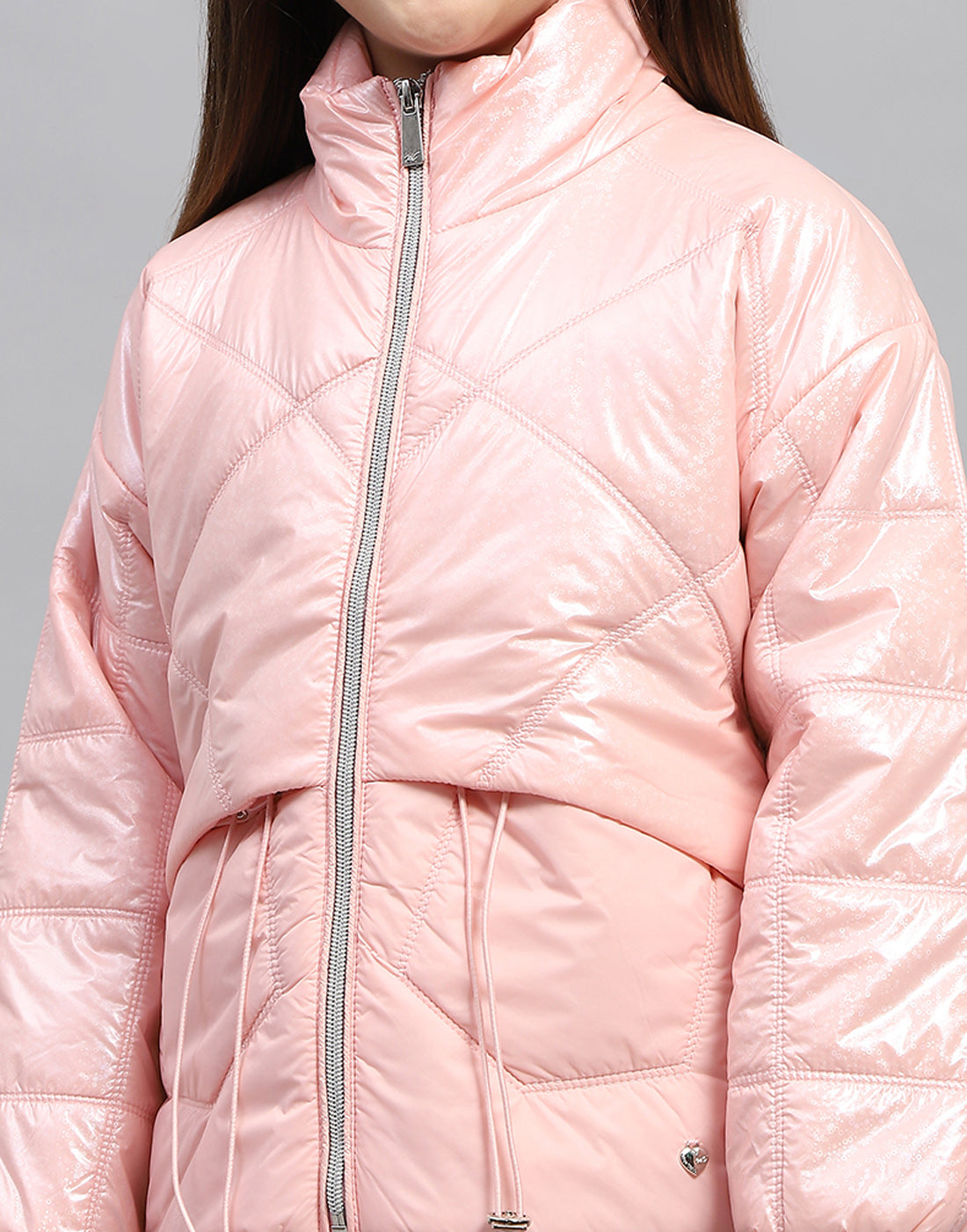 Girls Pink Solid High Neck Full Sleeve Jacket