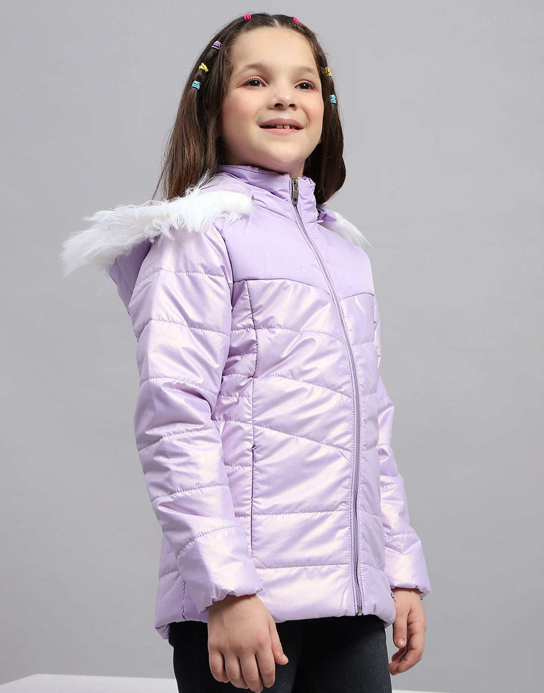 Girls Purple Solid Hooded Full Sleeve Jacket