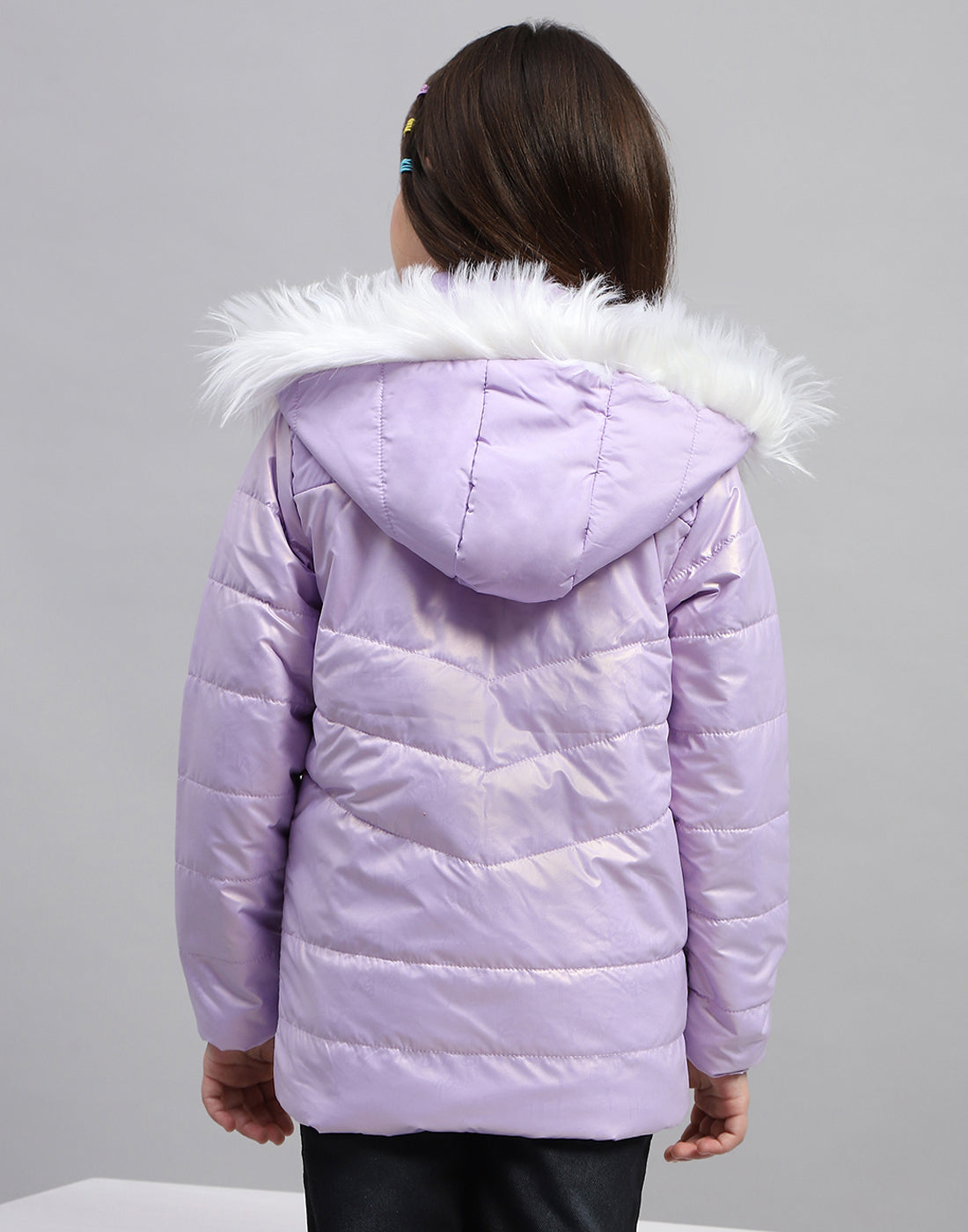 Girls Purple Solid Hooded Full Sleeve Jacket