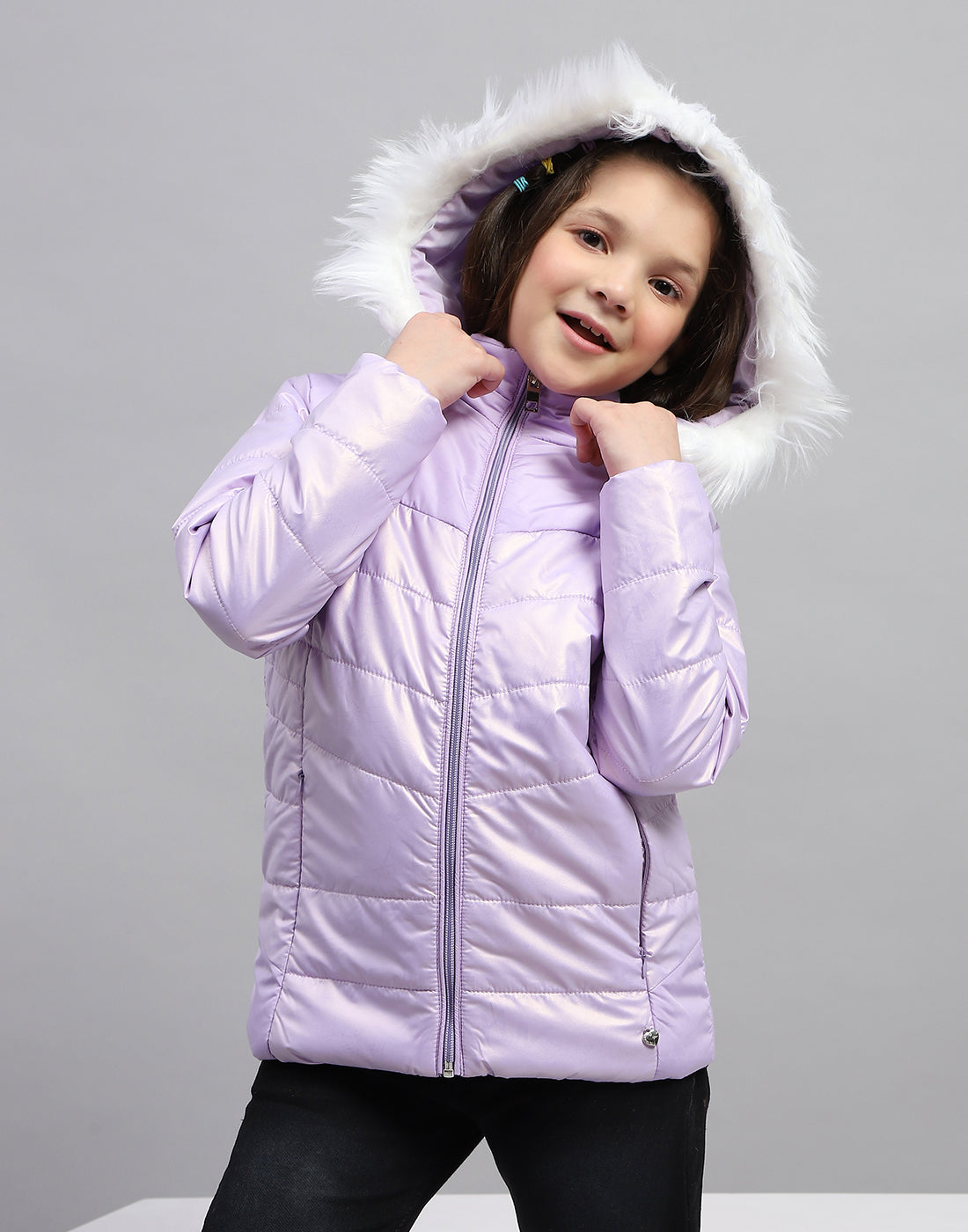 Girls Purple Solid Hooded Full Sleeve Jacket