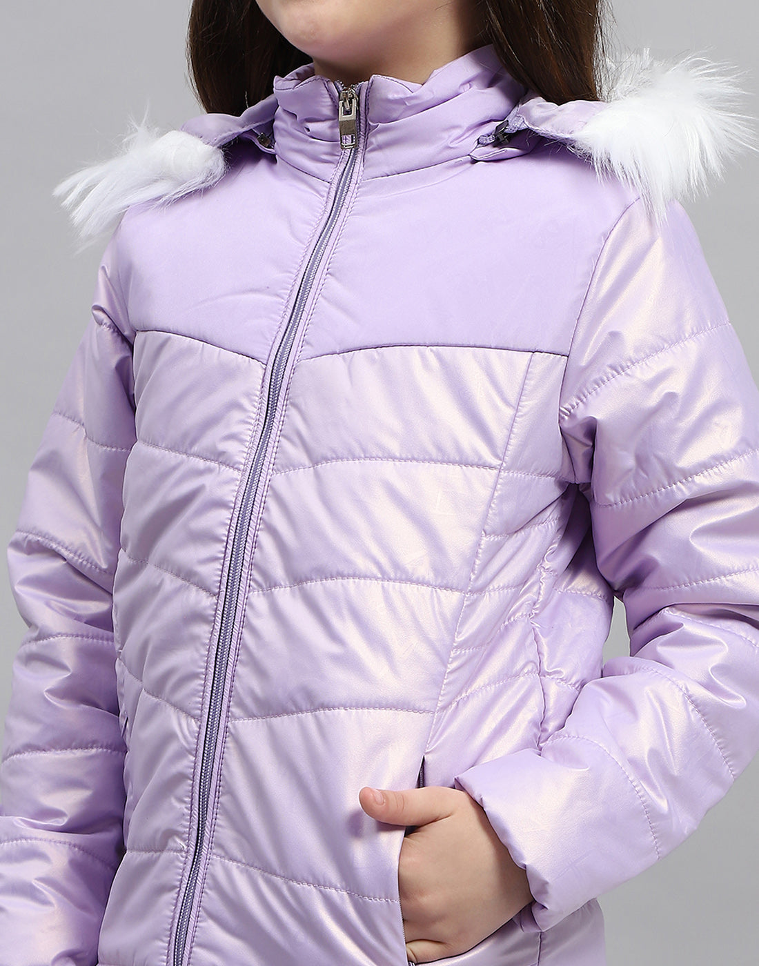 Girls Purple Solid Hooded Full Sleeve Jacket