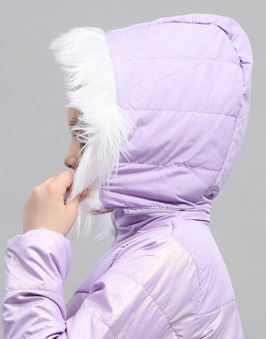 Girls Purple Solid Hooded Full Sleeve Jacket