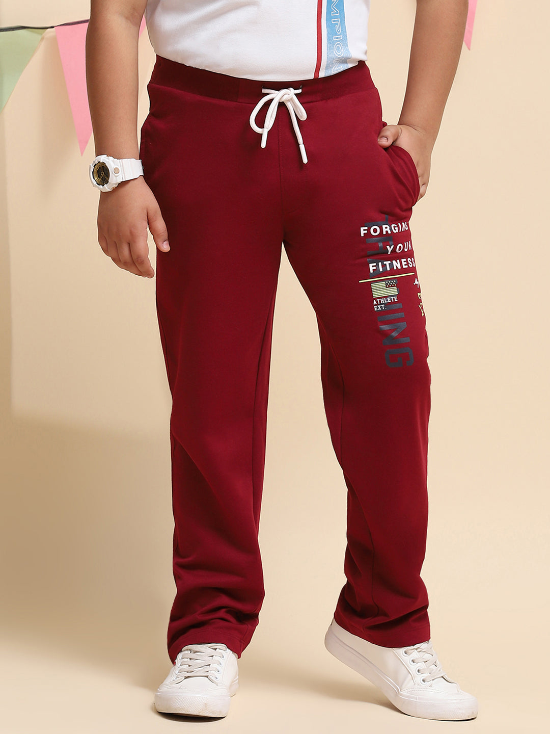 Boys Maroon Regular Fit Lower