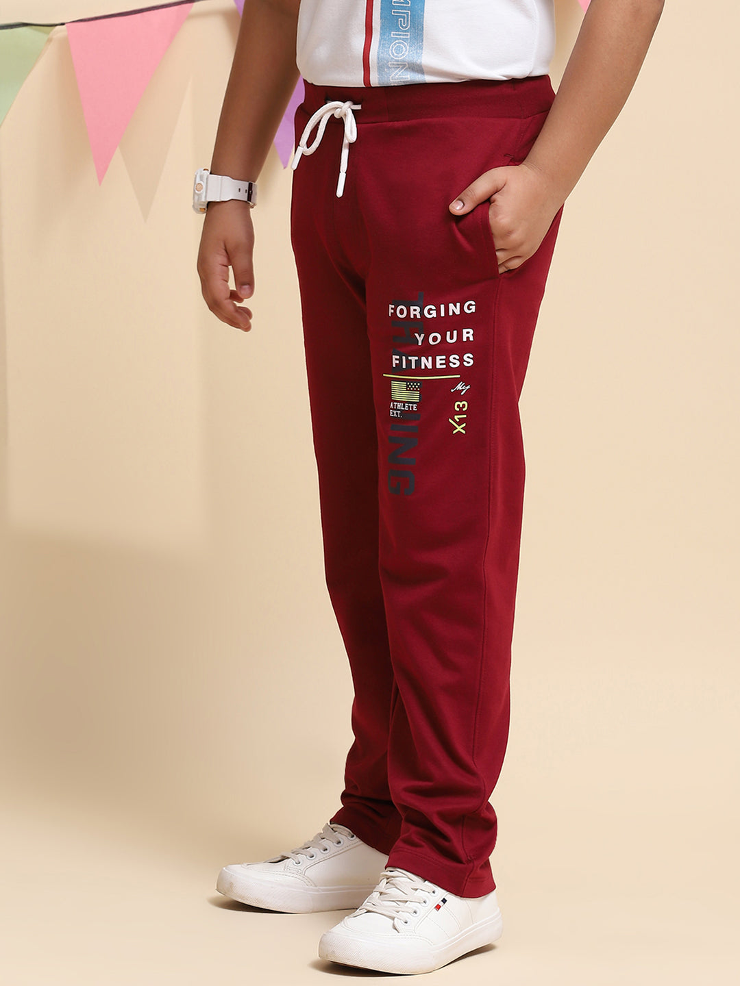 Boys Maroon Regular Fit Lower