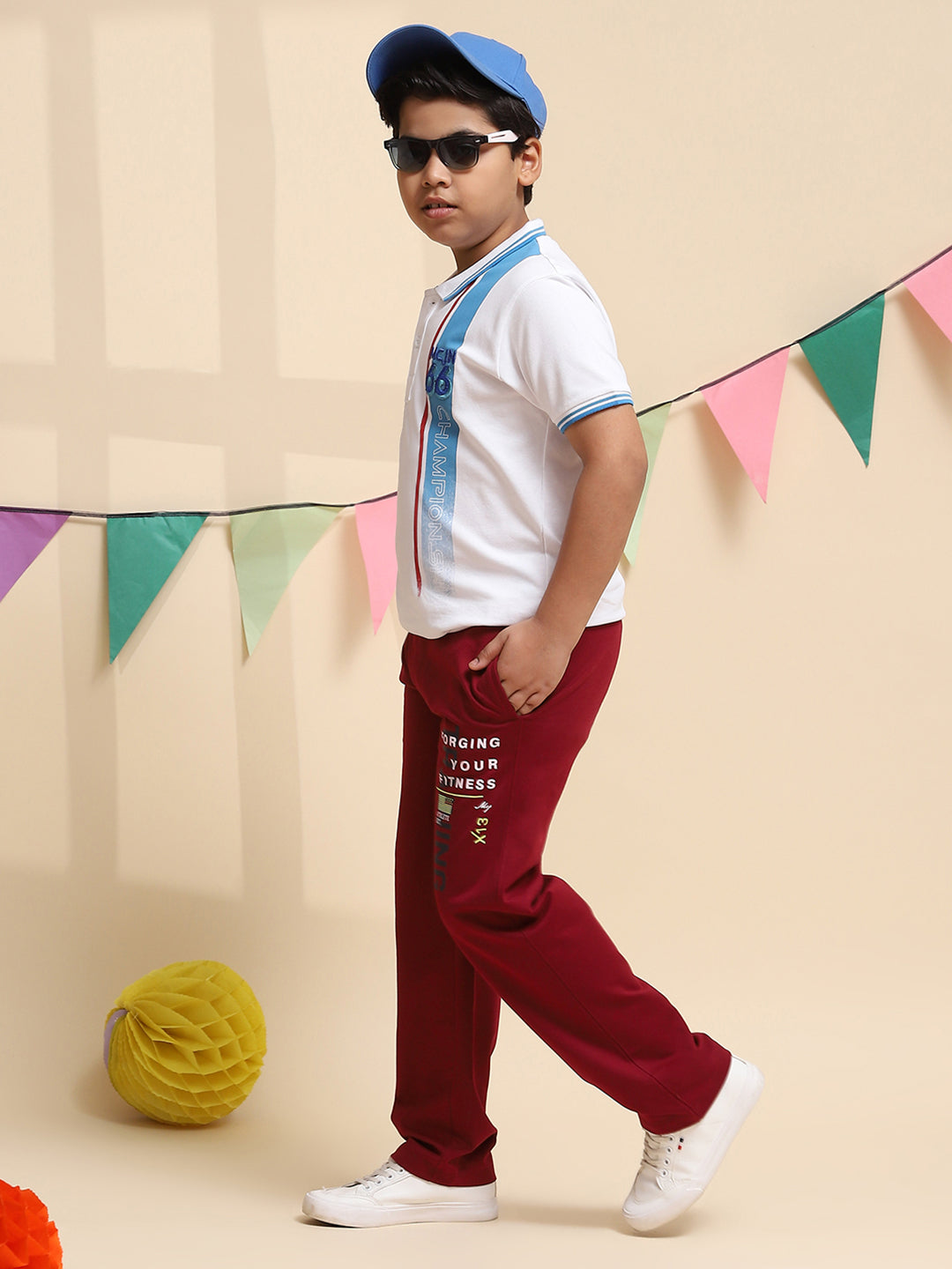 Boys Maroon Regular Fit Lower