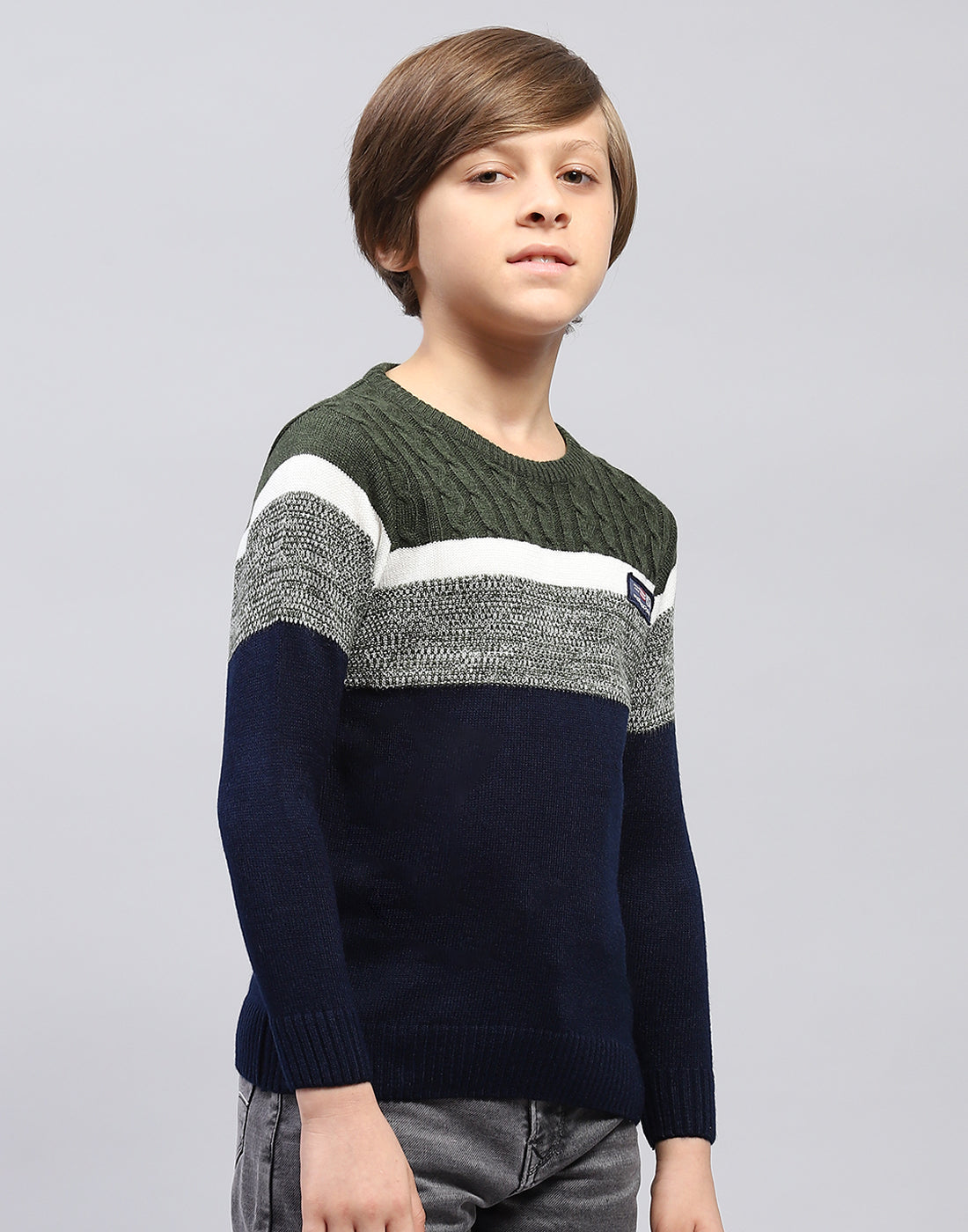 Boys Navy Blue Stripe Round Neck Full Sleeve Pullover