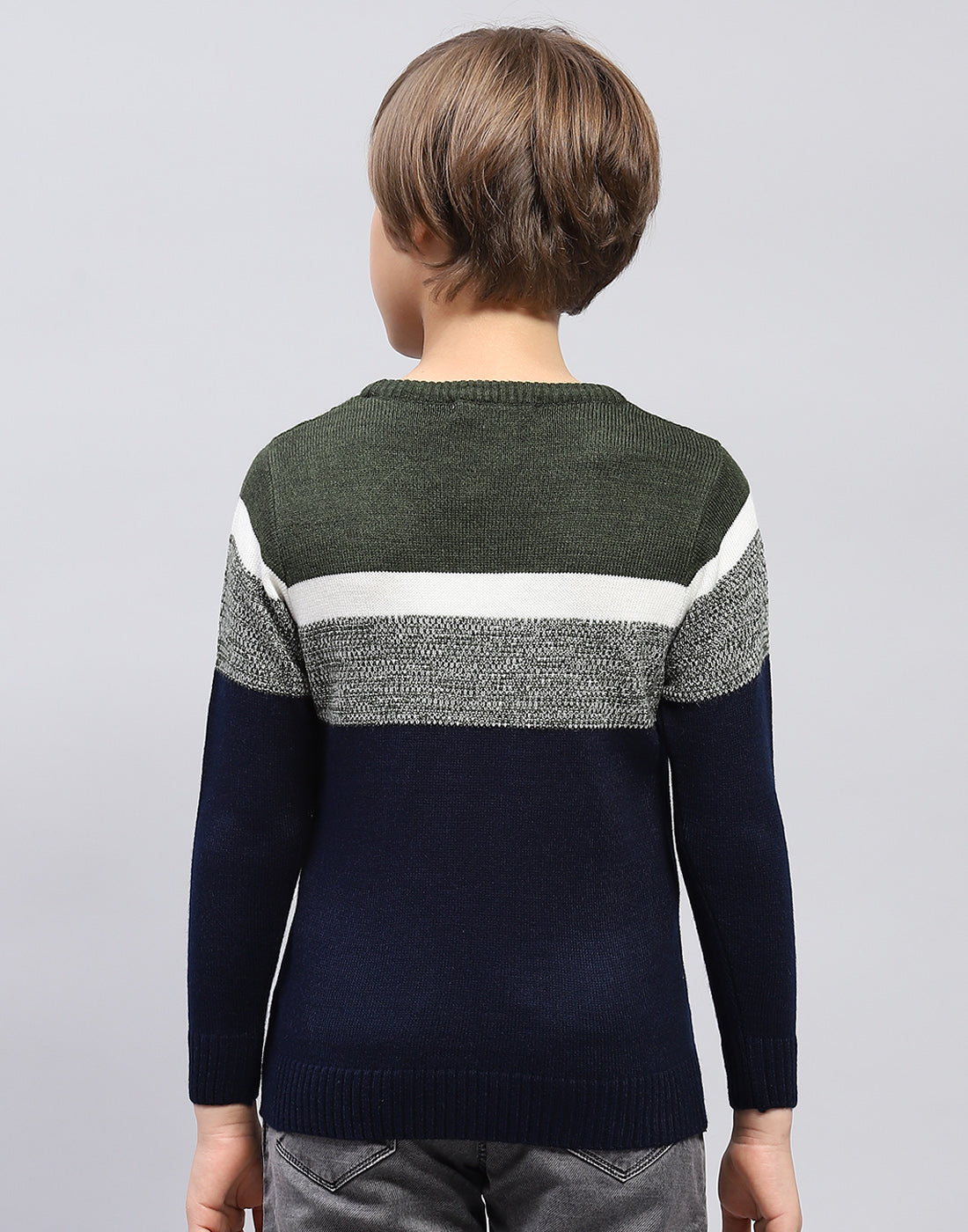 Boys Navy Blue Stripe Round Neck Full Sleeve Pullover