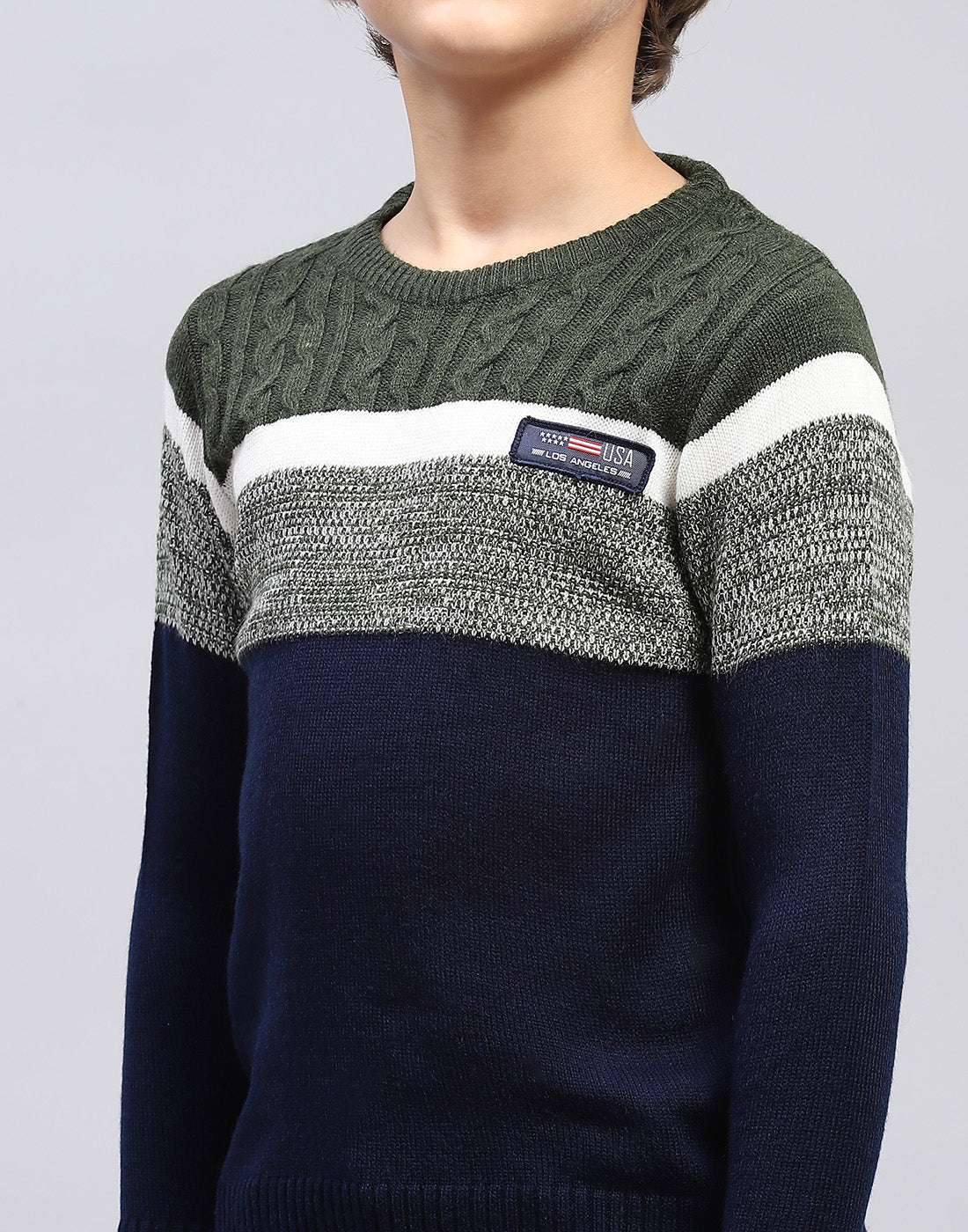 Boys Navy Blue Stripe Round Neck Full Sleeve Pullover