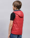 Boys Red Printed Hooded Sleeveless Jacket