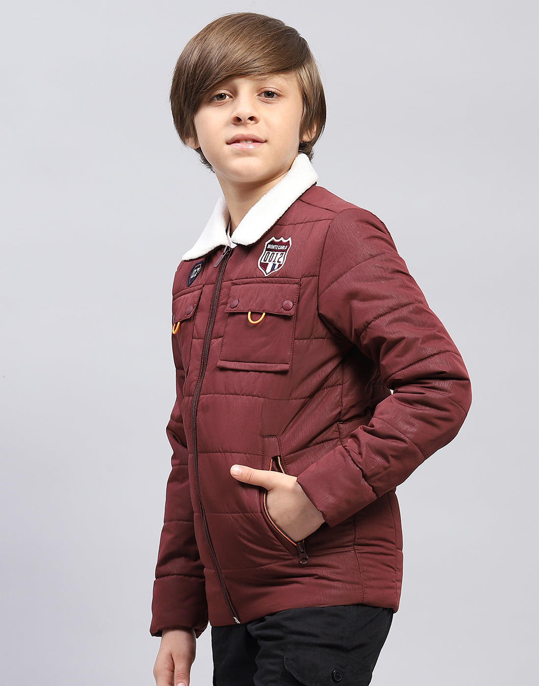 Boys Maroon Solid Collar Full Sleeve Jacket