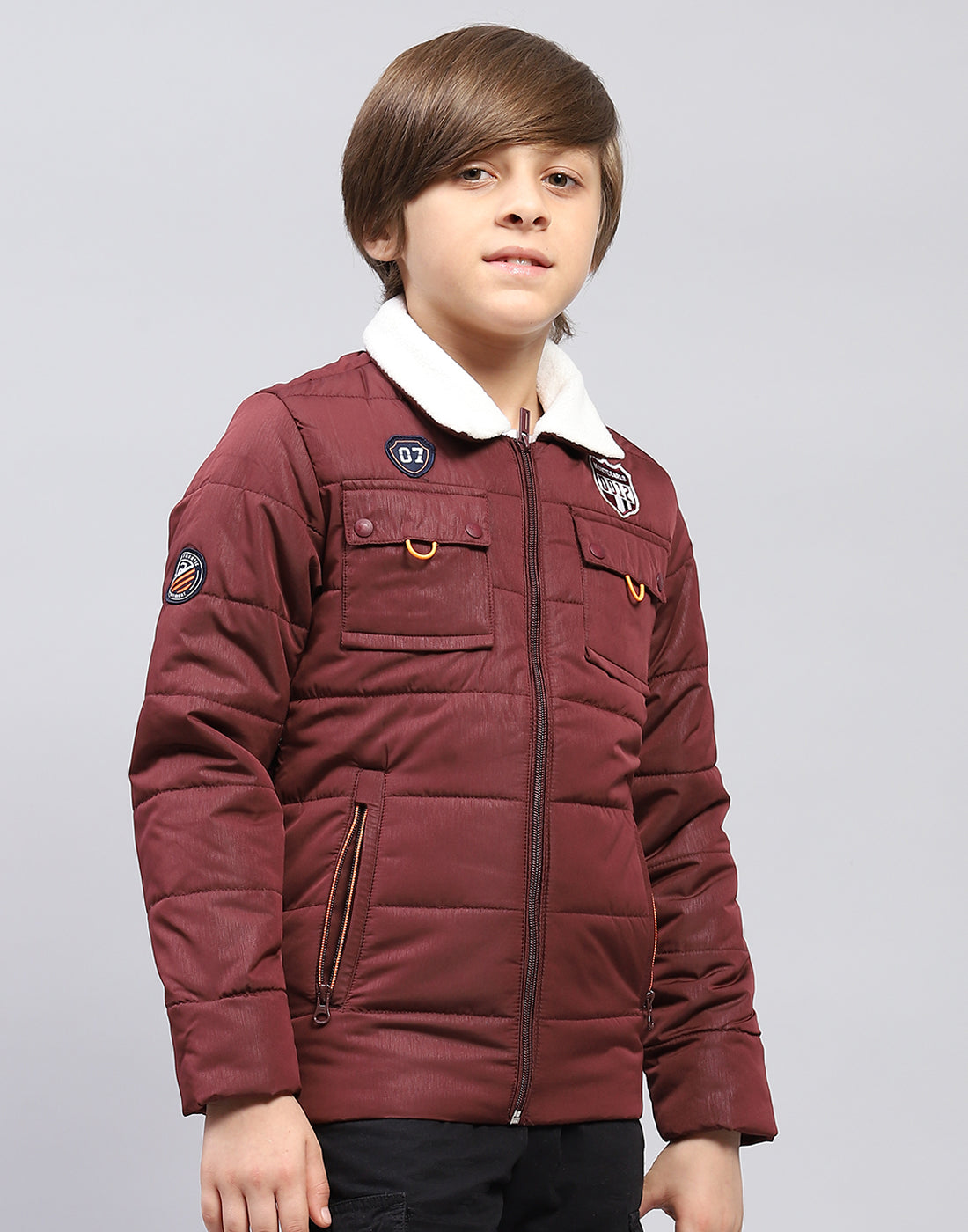 Boys Maroon Solid Collar Full Sleeve Jacket