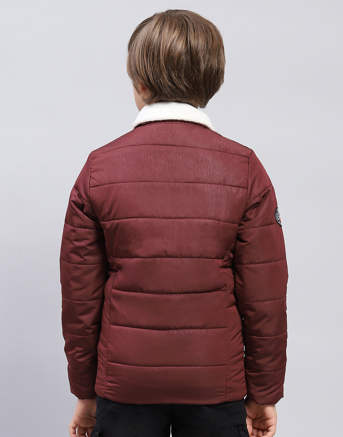 Boys Maroon Solid Collar Full Sleeve Jacket