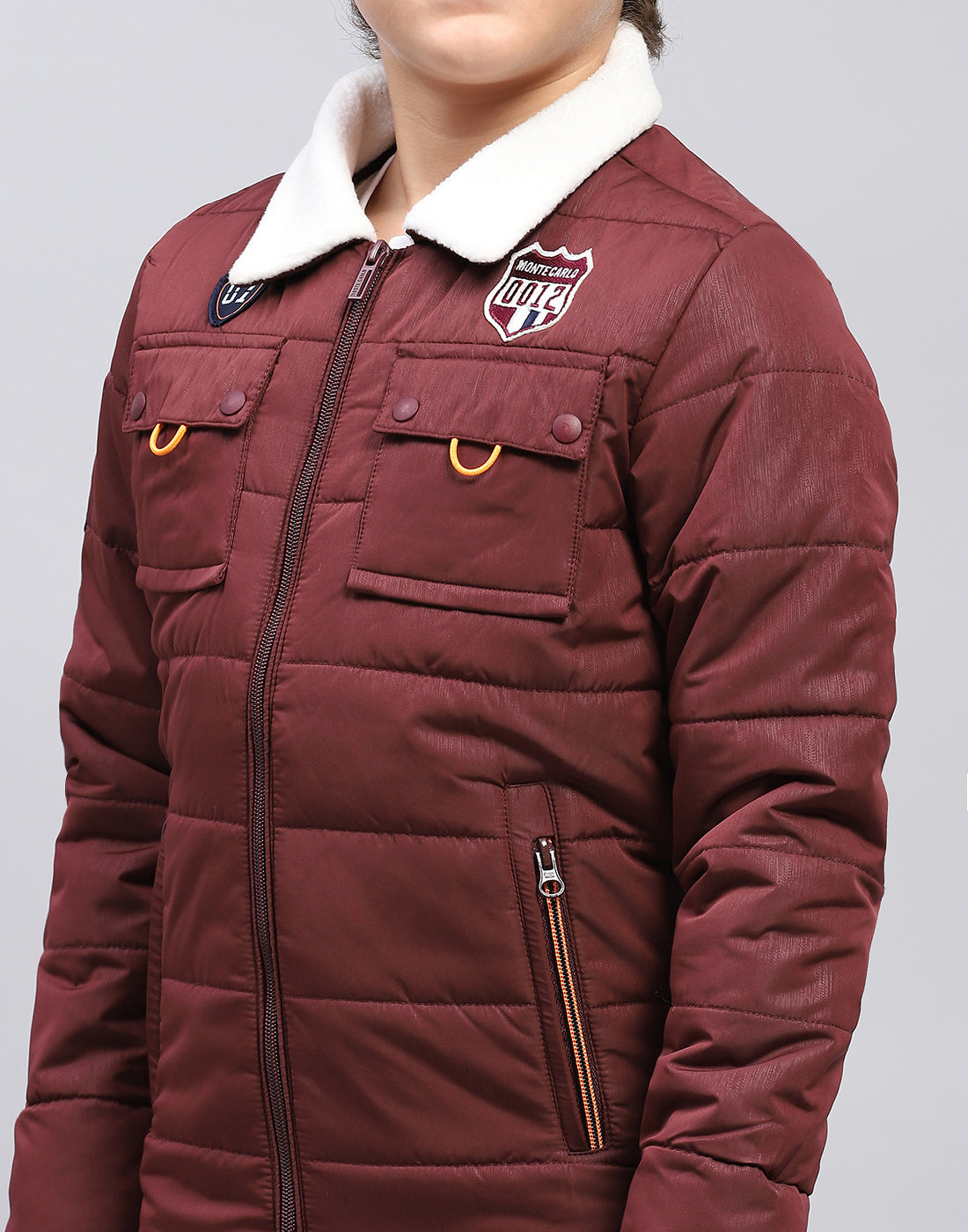 Boys Maroon Solid Collar Full Sleeve Jacket