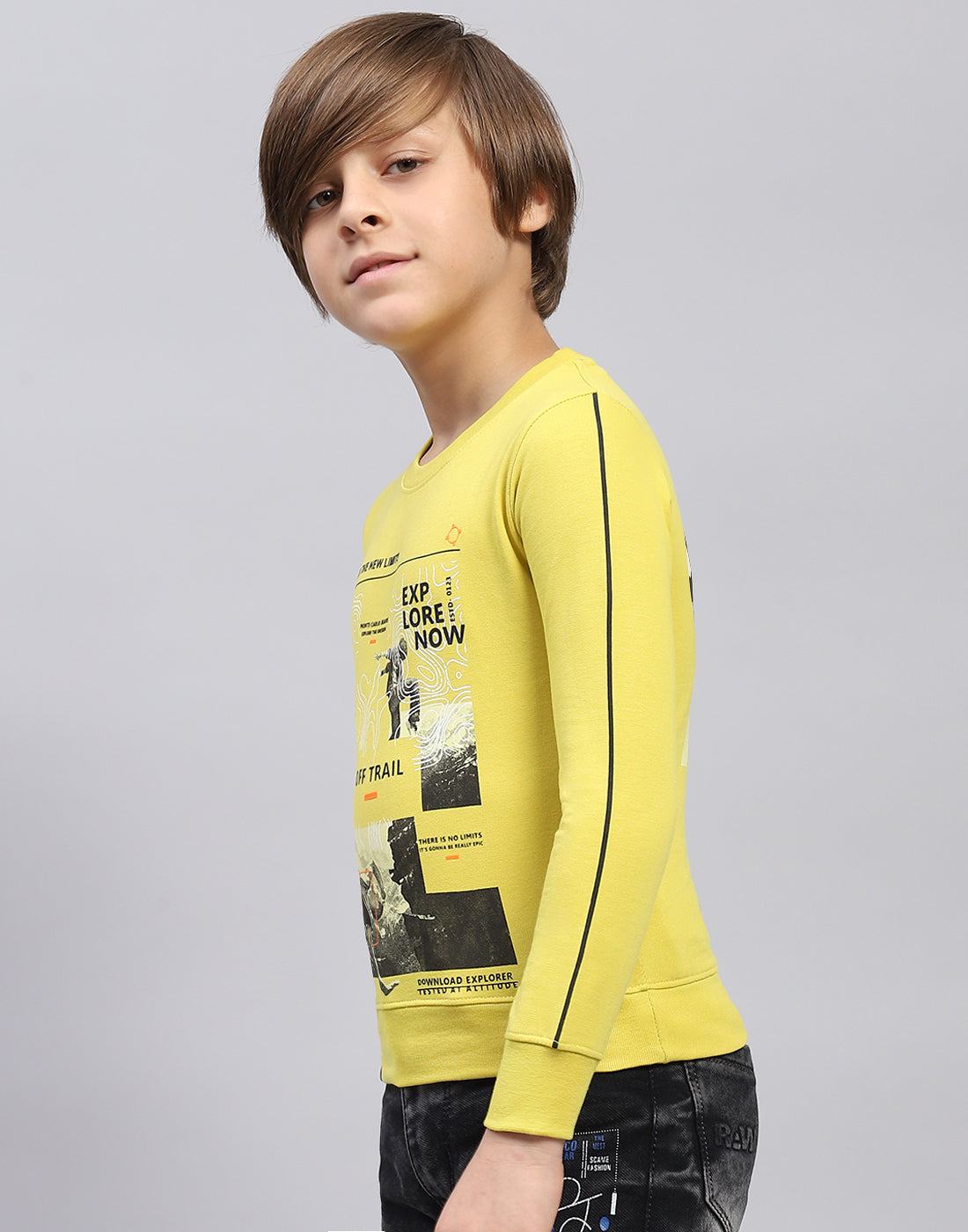 Boys Green Printed Round Neck Full Sleeve Sweatshirt