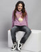 Girls Purple Printed Round Neck Full Sleeve Sweatshirt