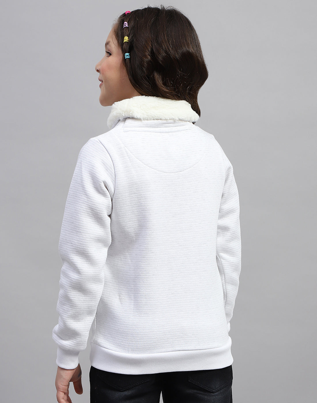 Girls White Solid High Neck Full Sleeve Sweatshirt