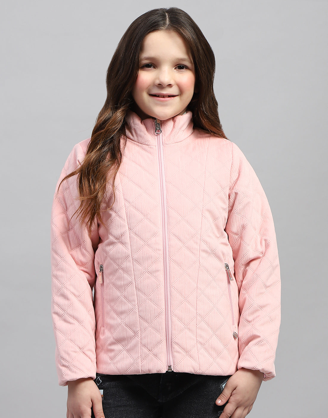 Girls Multicolor Solid Mock Neck Full Sleeve Jacket