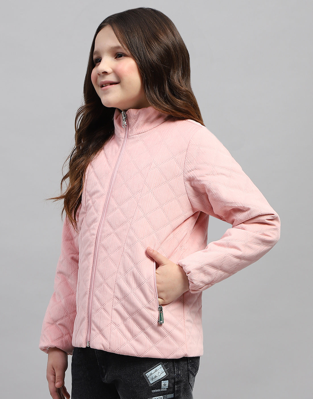 Girls Multicolor Solid Mock Neck Full Sleeve Jacket