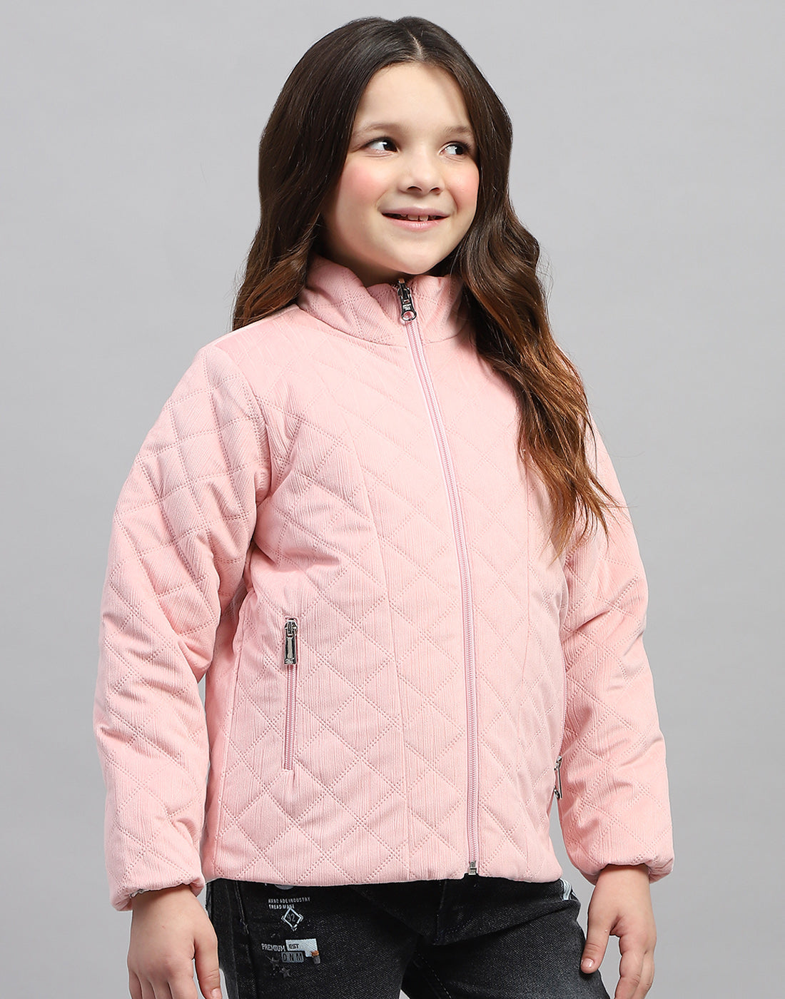 Girls Multicolor Solid Mock Neck Full Sleeve Jacket